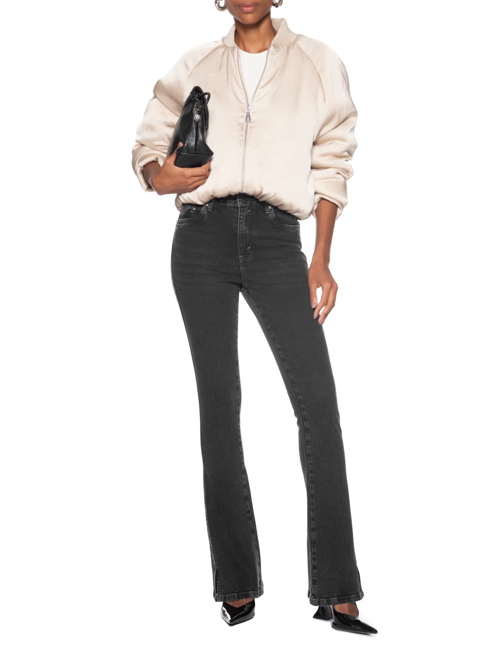 ?Calça Feminina Jeans Boot Basic Midi Preto Animale Jeans