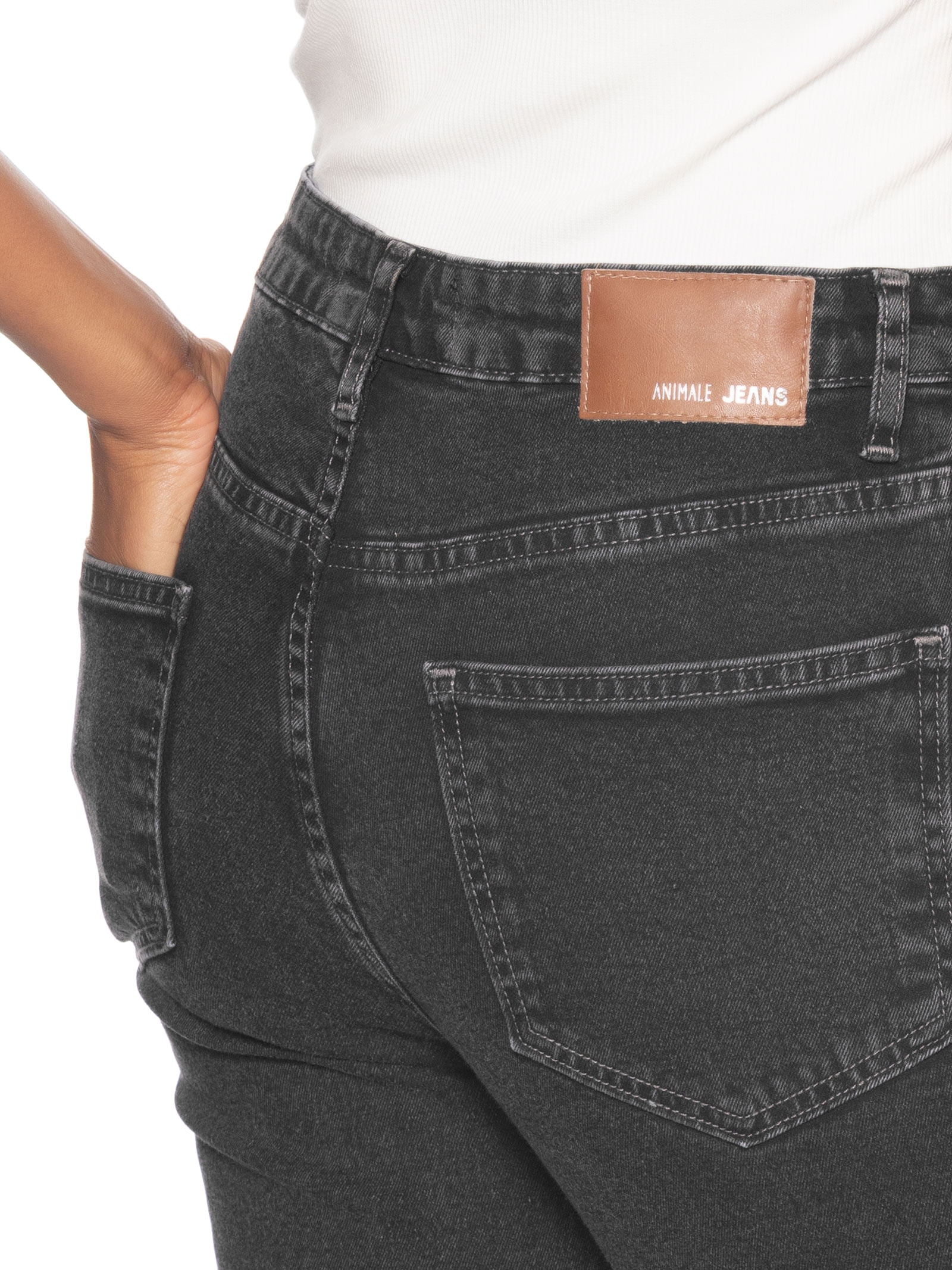 ?Calça Feminina Jeans Boot Basic Midi Preto Animale Jeans