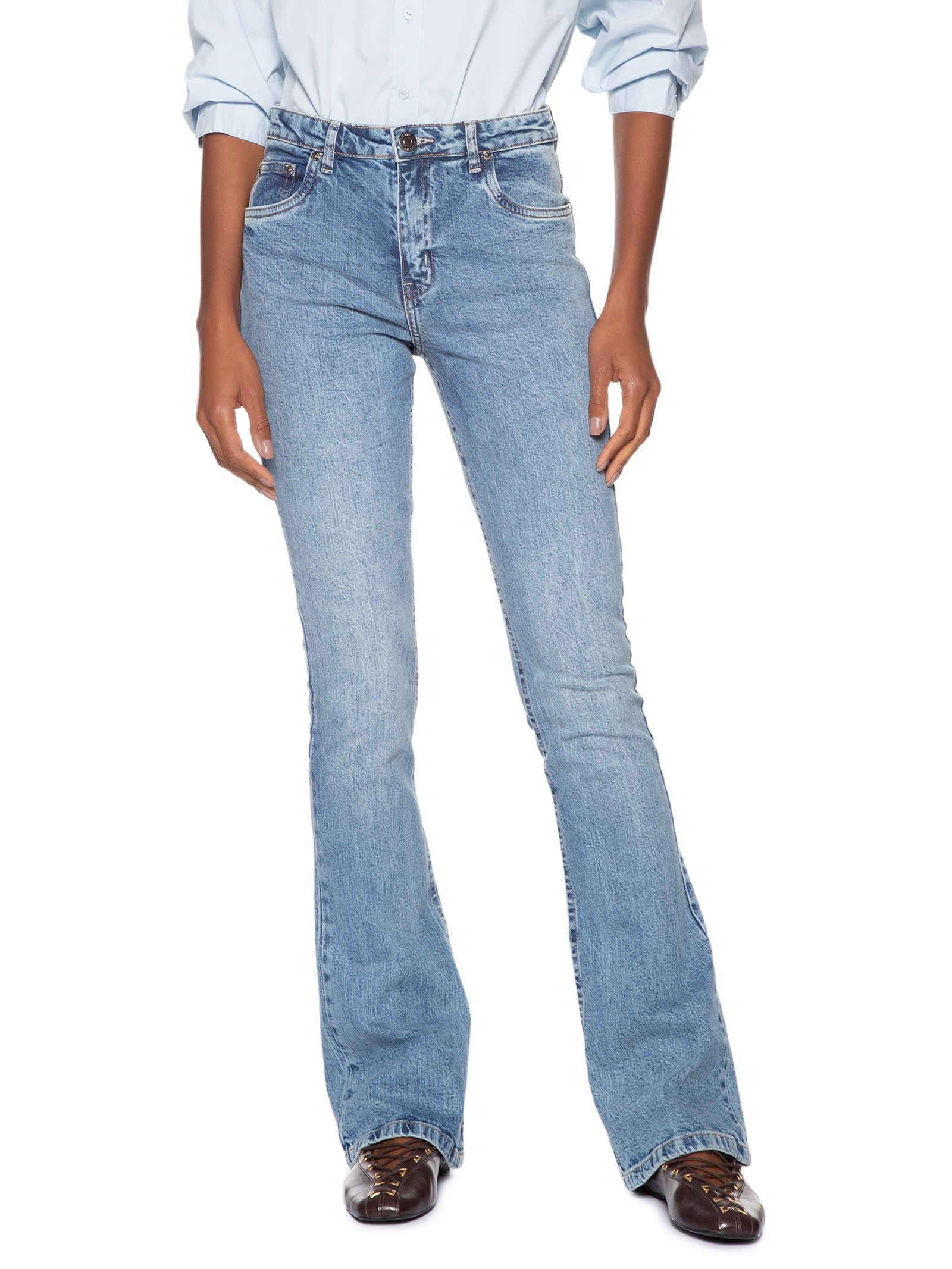 Calça Feminina Jeans Boot Basic Midi Travetes Azul Animale Jeans