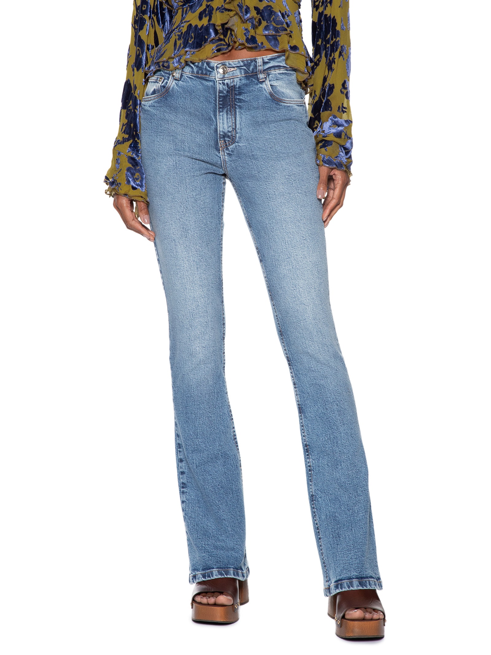 Calça feminina Jeans Boot Basic Midi Travetes Azul Animale