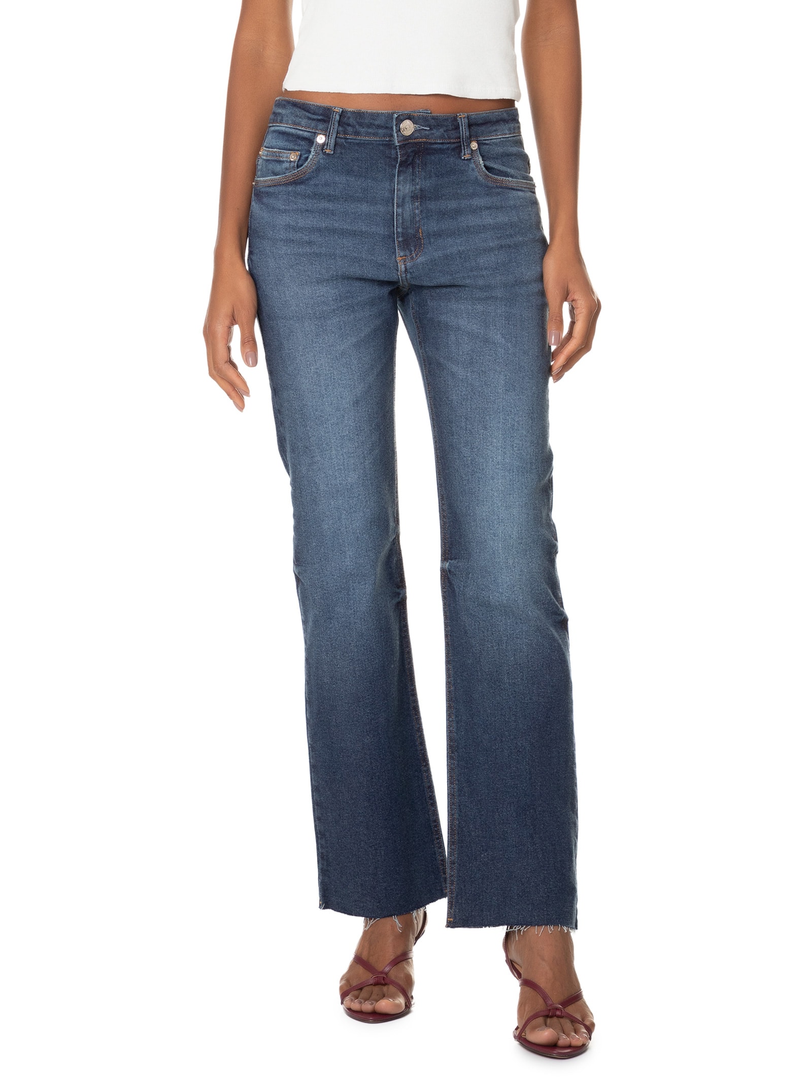 Calça Feminina Jeans Boot Vintage Barra À Fio Azul Animale