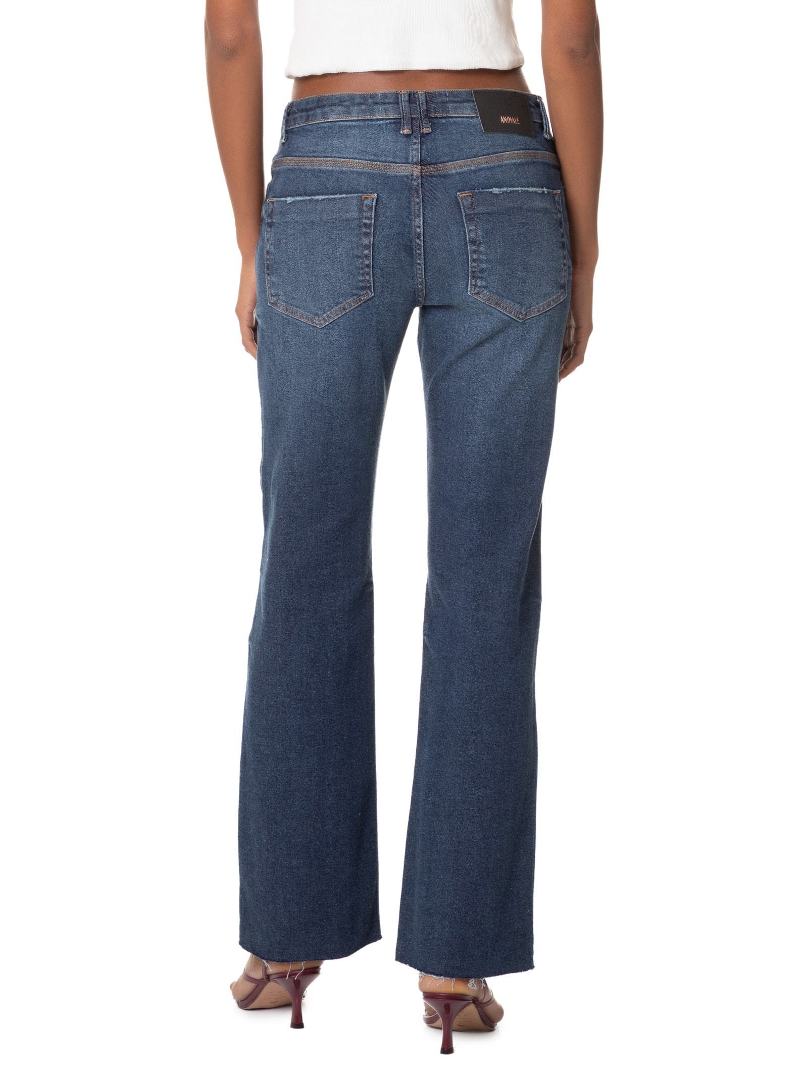 Calça Feminina Jeans Boot Vintage Barra À Fio Azul Animale