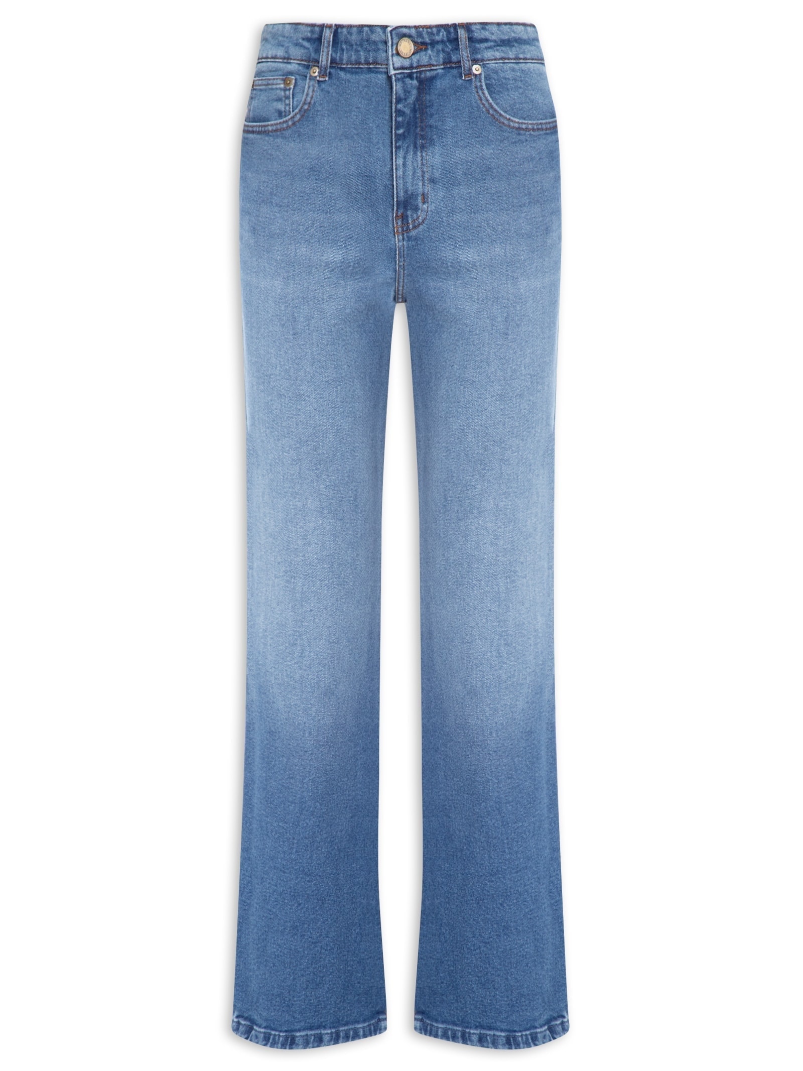 Calça Feminina Jeans Bootcut Bainha Desfeita Azul Maria Filó