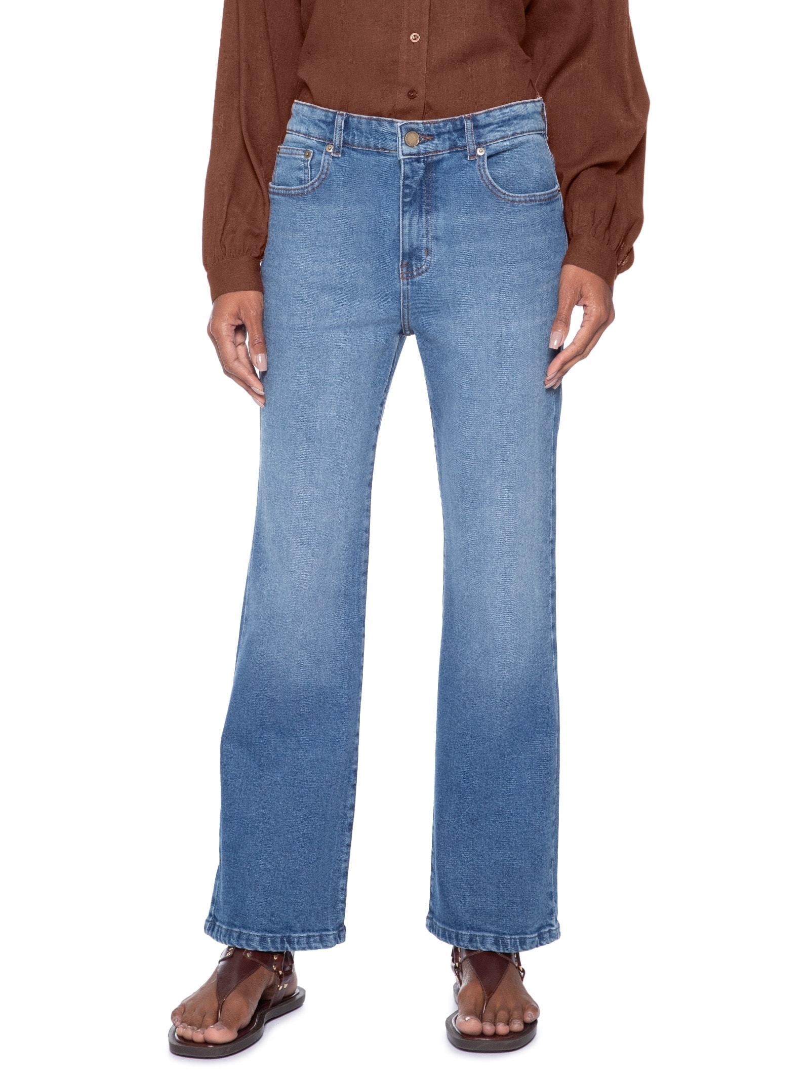 Calça Feminina Jeans Bootcut Bainha Desfeita Azul Maria Filó