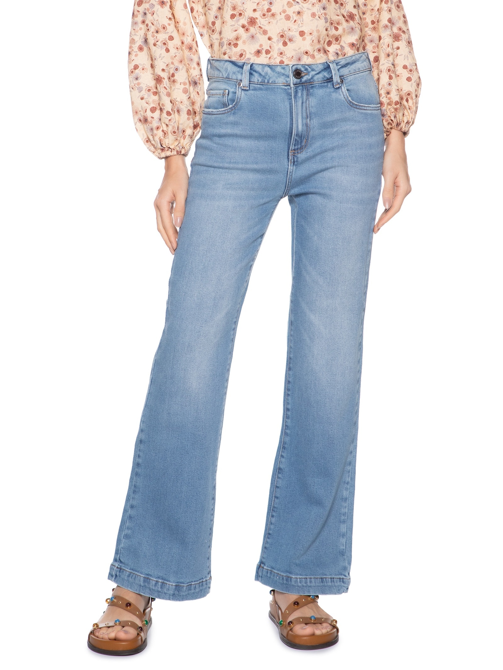 Calça Feminina Jeans Bootcut Bigode Azul Maria Filó