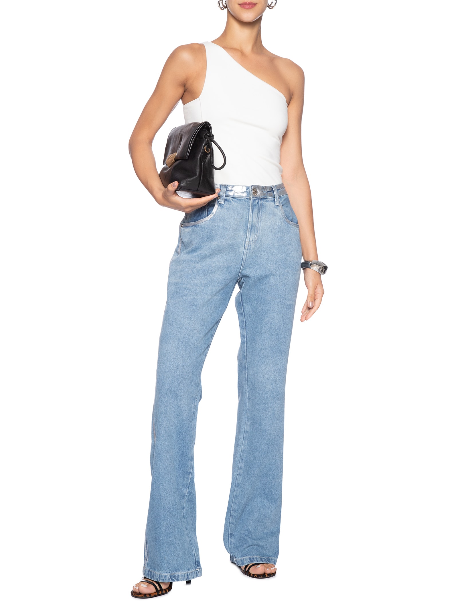 Calça Feminina Jeans Bootcut Com Foil Azul Animale Jeans