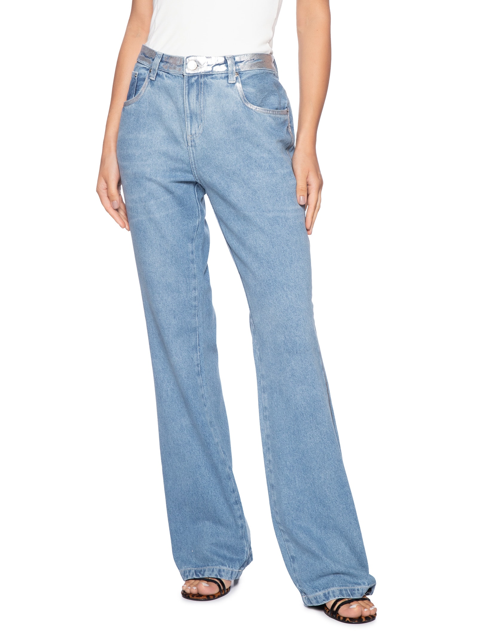 Calça Feminina Jeans Bootcut Com Foil Azul Animale Jeans