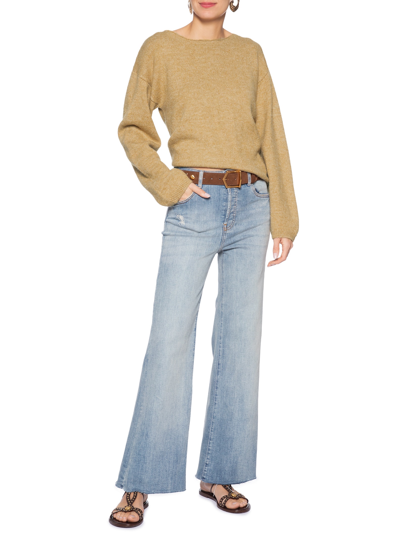 Calça Feminina Jeans Bootcut Desgastes Azul Maria Filó