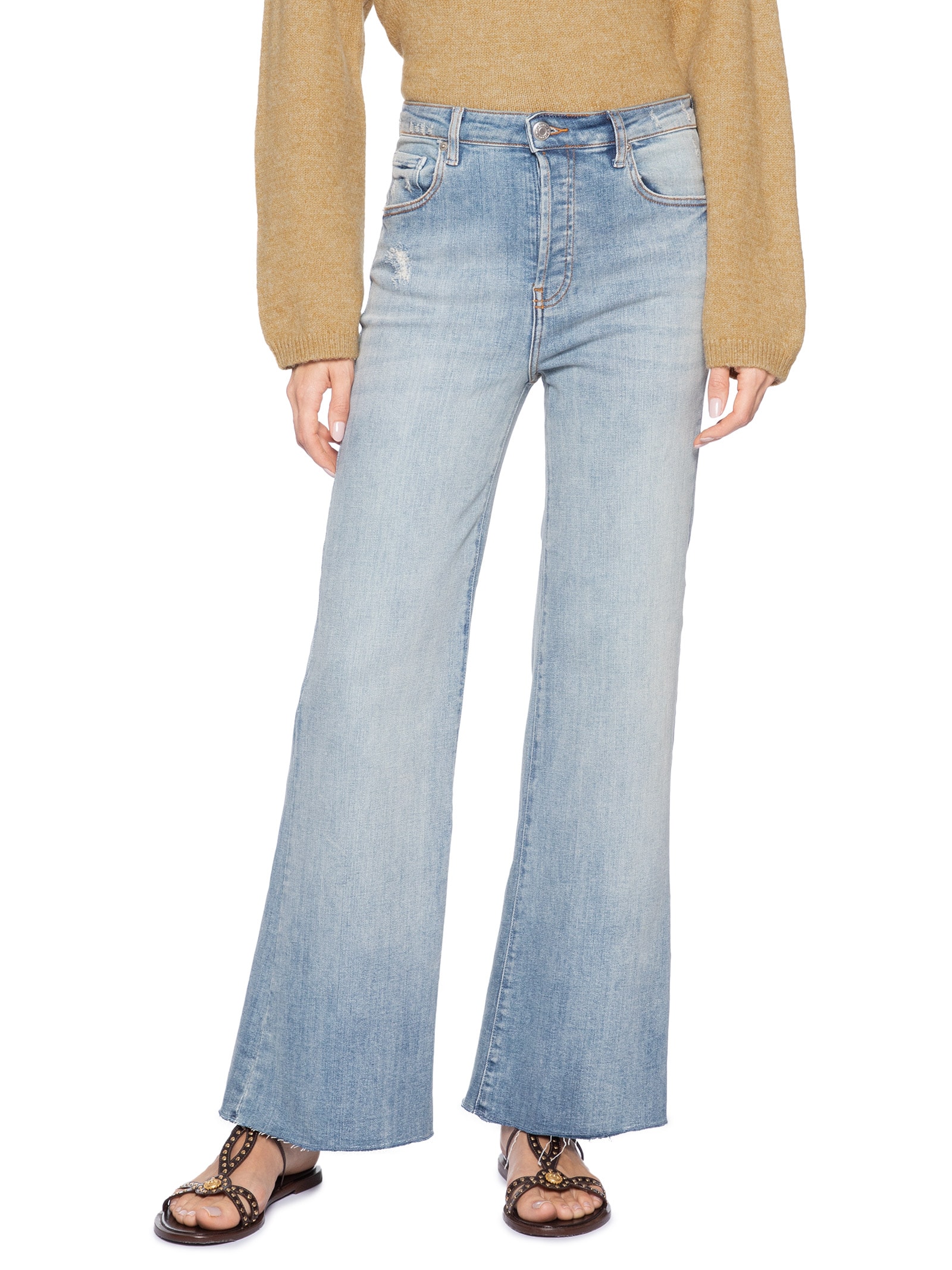 Calça Feminina Jeans Bootcut Desgastes Azul Maria Filó
