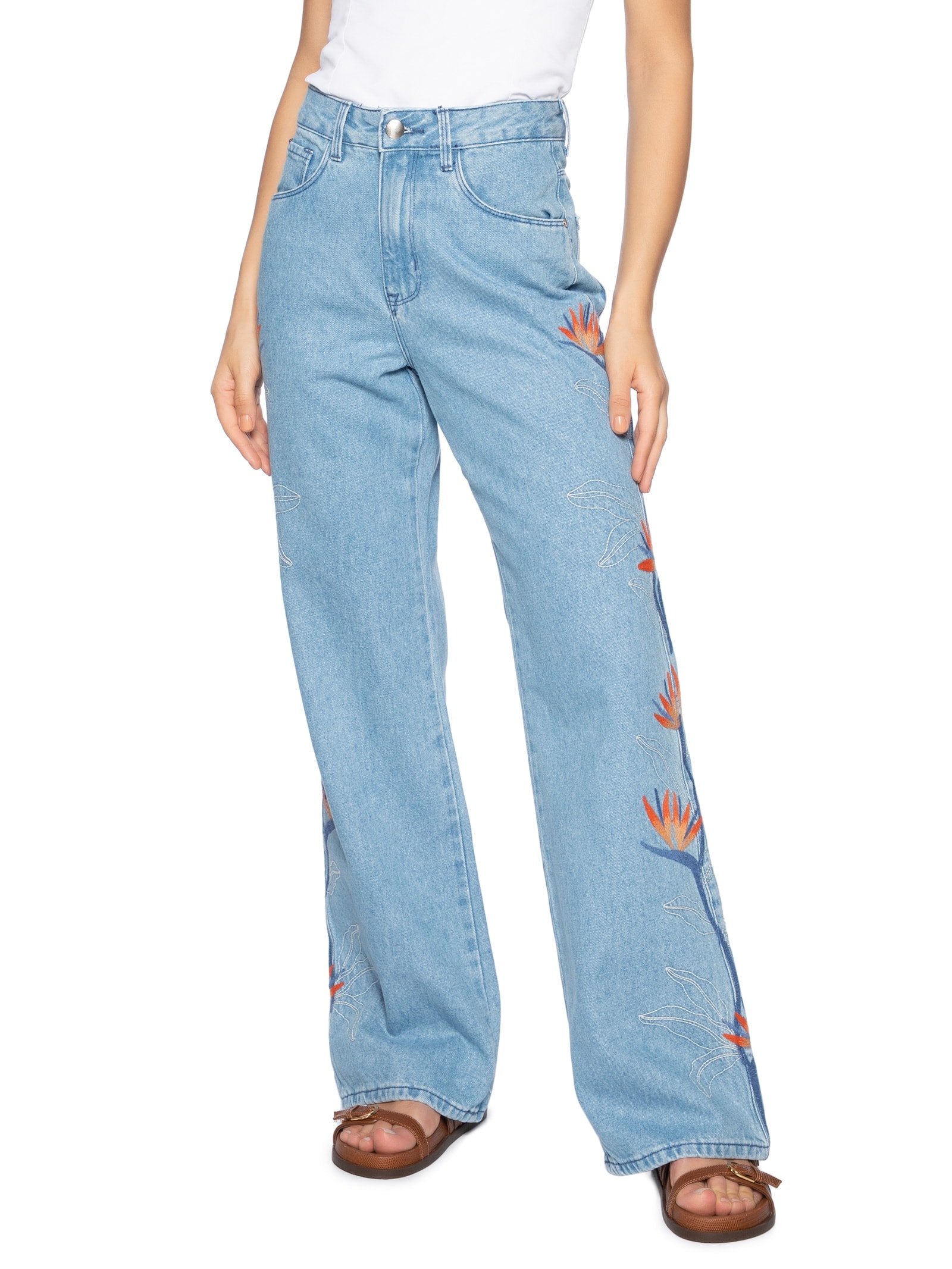 Calça Feminina Jeans Bordados Azul Lez A Lez