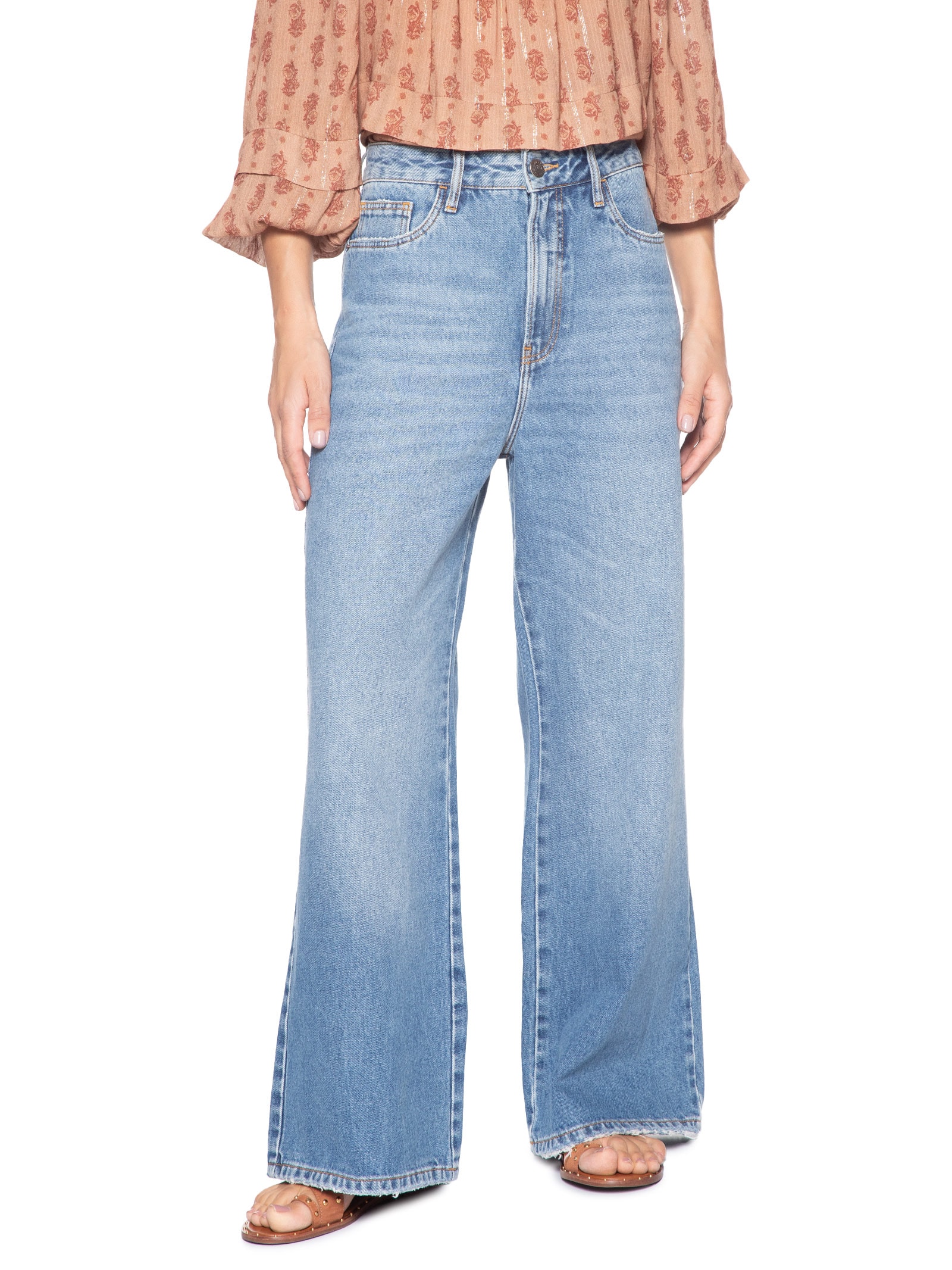 Calça Feminina Jeans Boyfriend Bigodes Azul Maria Filó