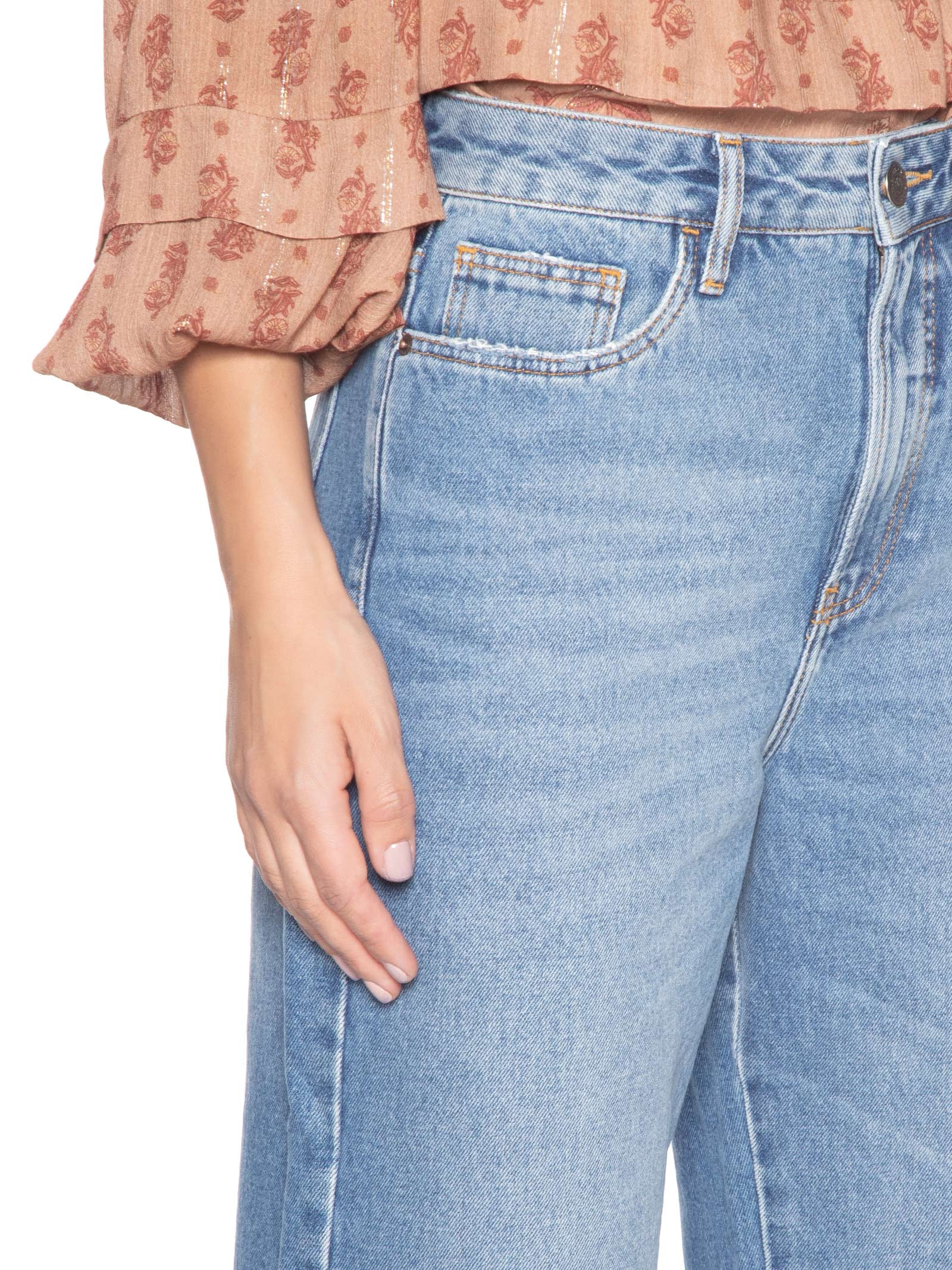 Calça Feminina Jeans Boyfriend Bigodes Azul Maria Filó