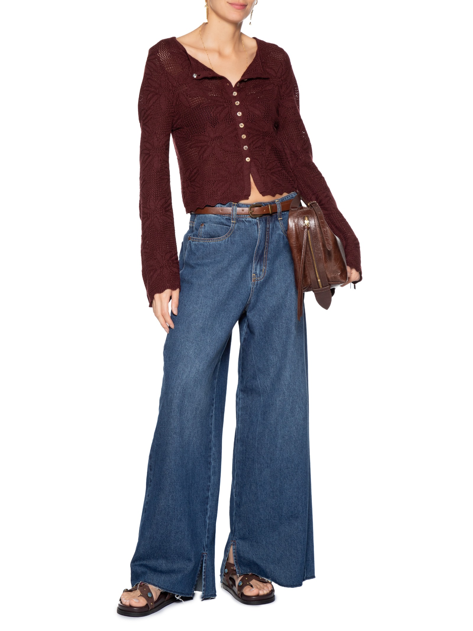 Calça Feminina Jeans Boyfriend Dark Fenda Azul Dress To