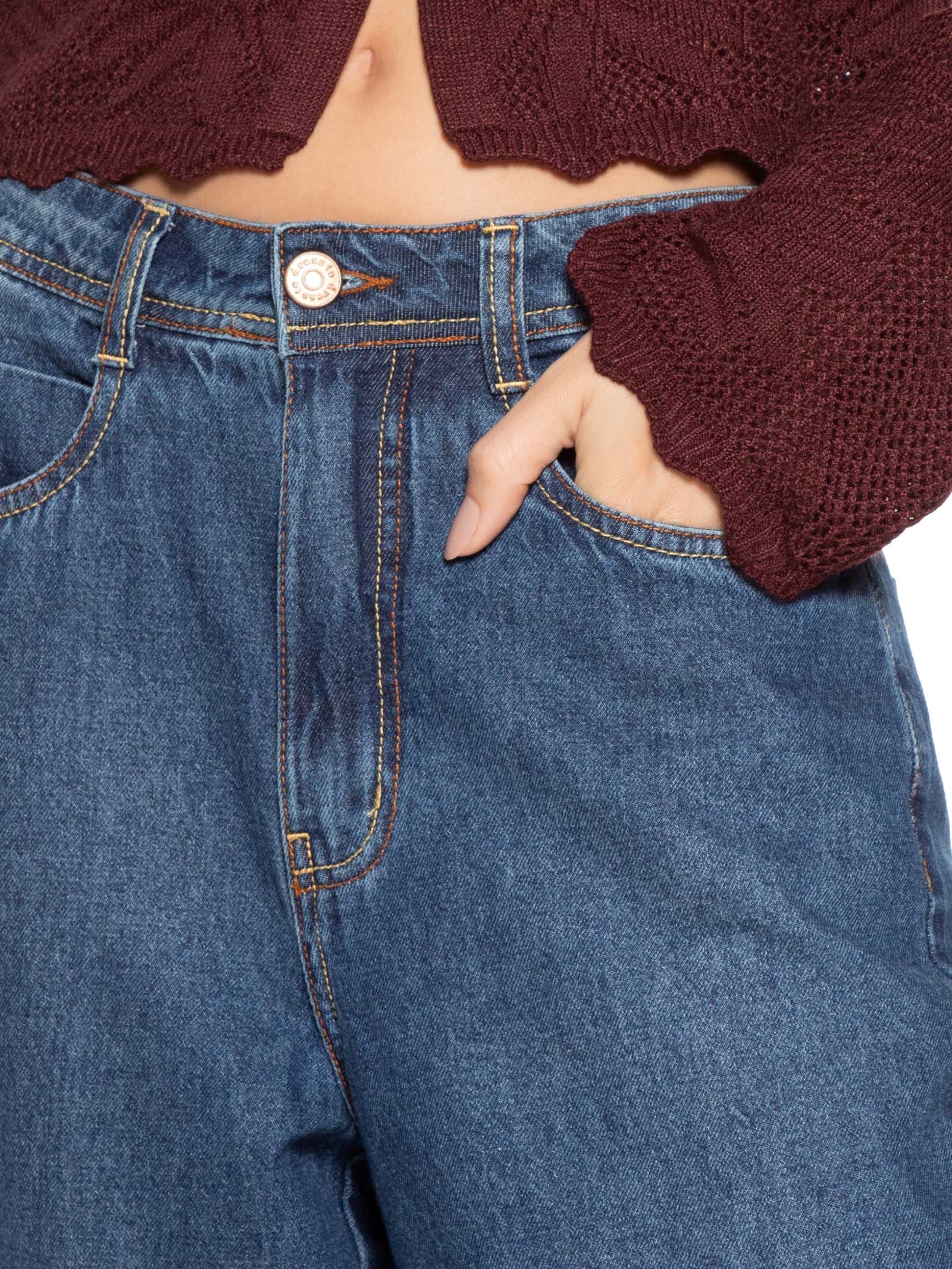 Calça Feminina Jeans Boyfriend Dark Fenda Azul Dress To