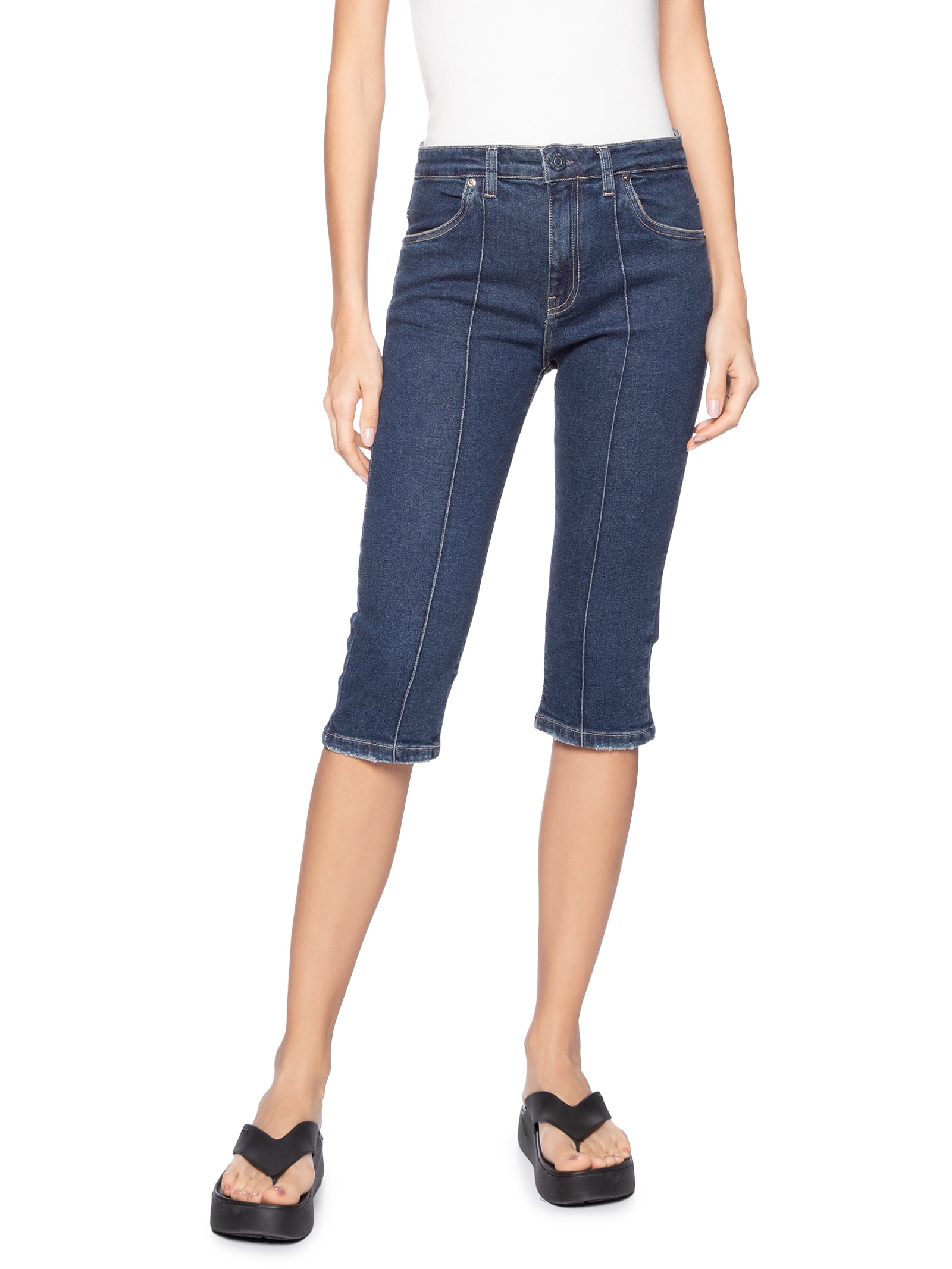 Calça Feminina Jeans Capri Nervura Frontal Azul Animale Jeans