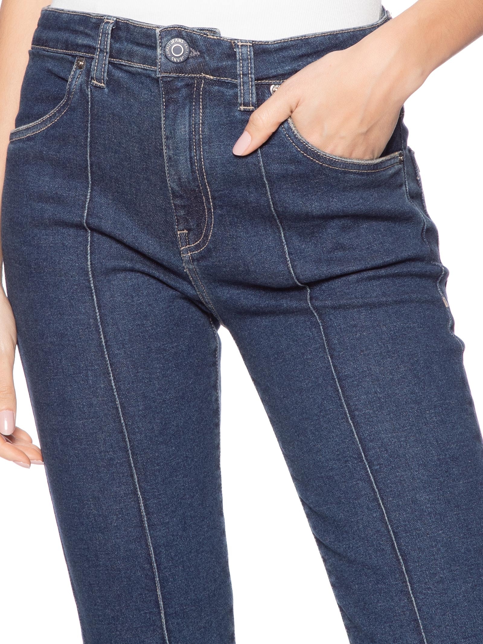 Calça Feminina Jeans Capri Nervura Frontal Azul Animale Jeans