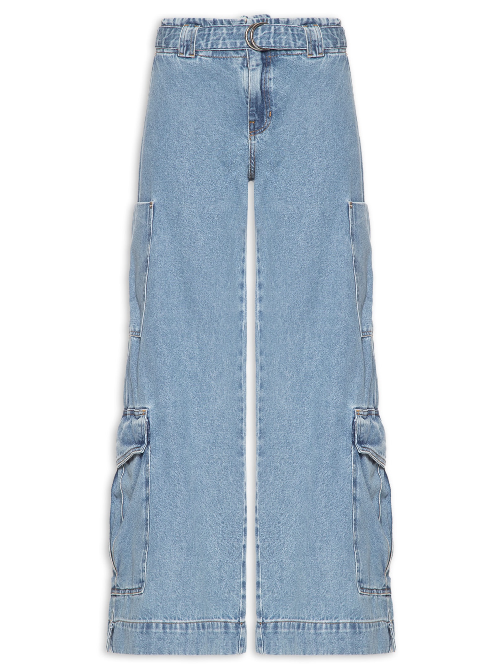 Calça Feminina Jeans Cargo Com Cinto Azul Animale Jeans