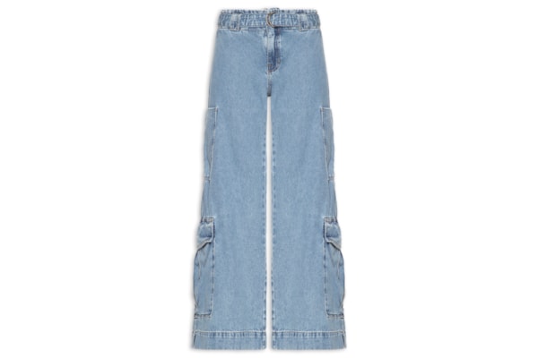 Calça Feminina Jeans Cargo Com Cinto - Azul