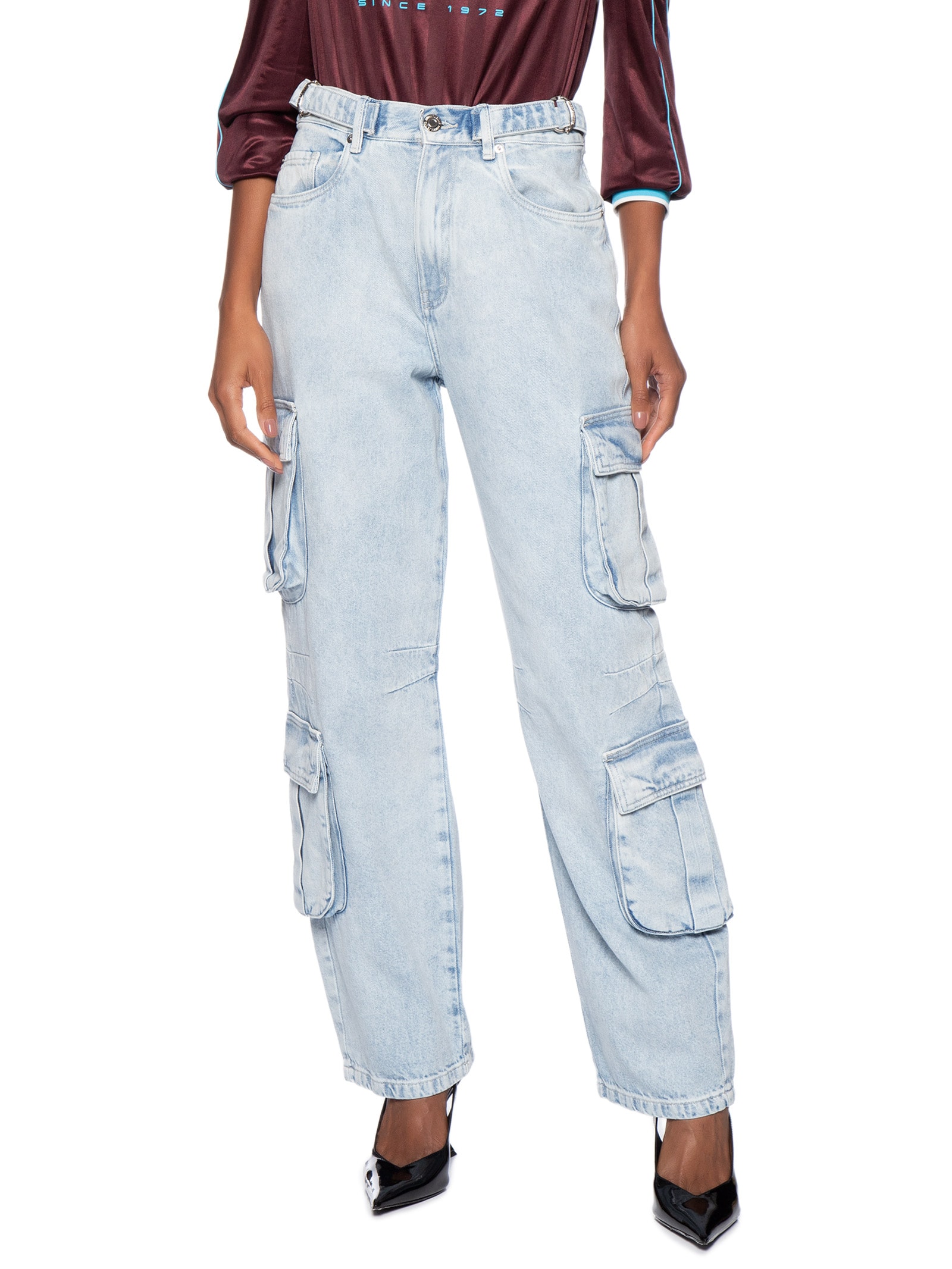 Calça Feminina Jeans Cargo Regulador Cós Azul Animale Jeans