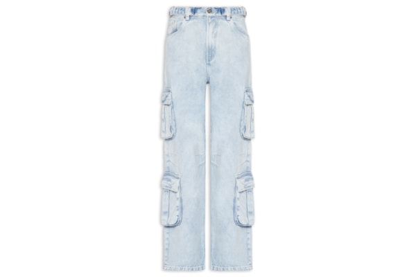 Calça Feminina Jeans Cargo Regulador Cós - Azul