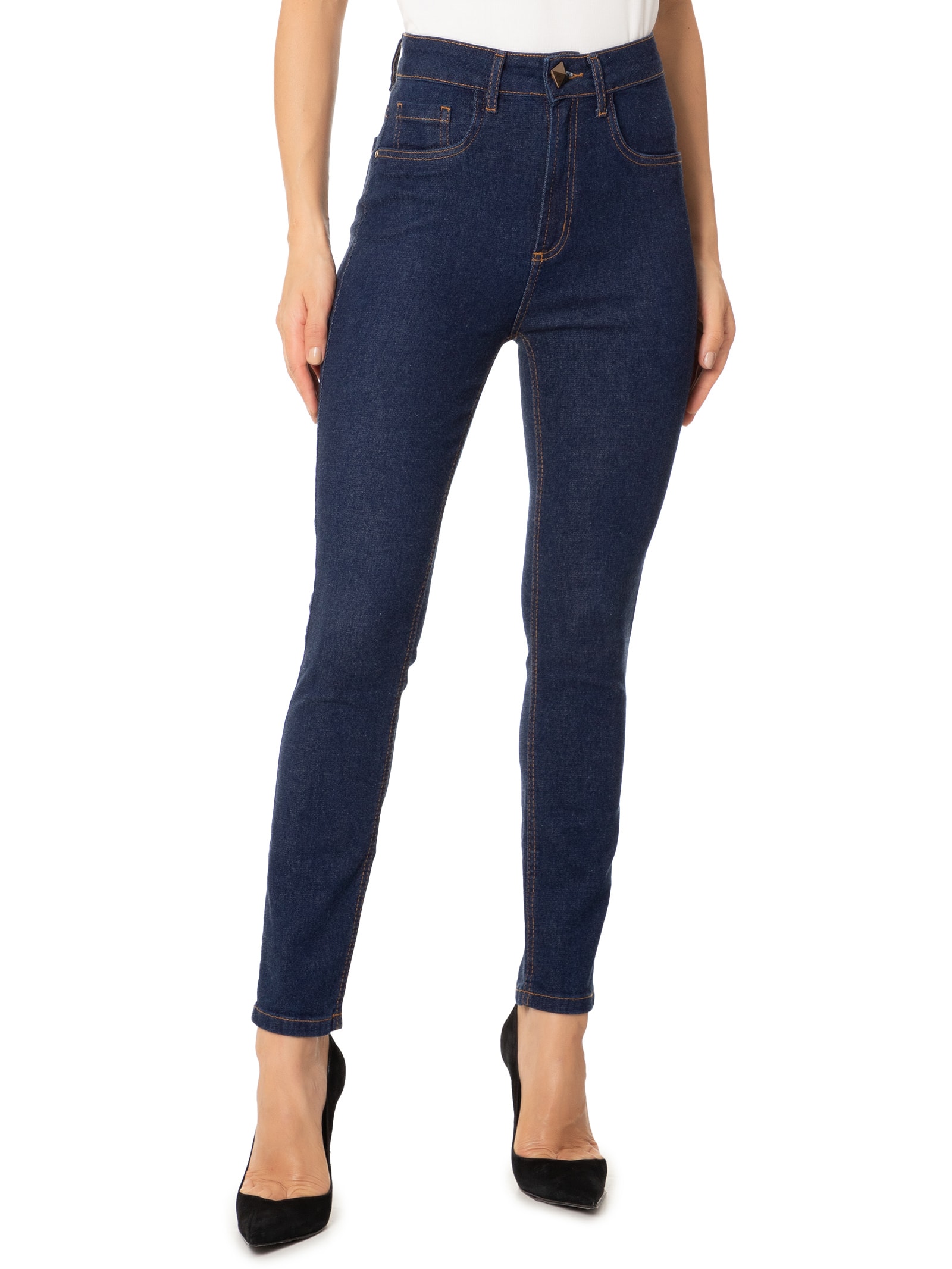 Calça Feminina Jeans Cesta Ankle Super High Azul Lança Perfume