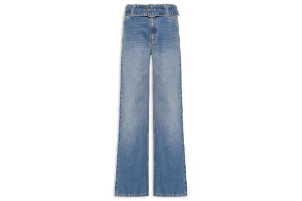 Calça Feminina Jeans Cinto Amplo Stoned - Azul