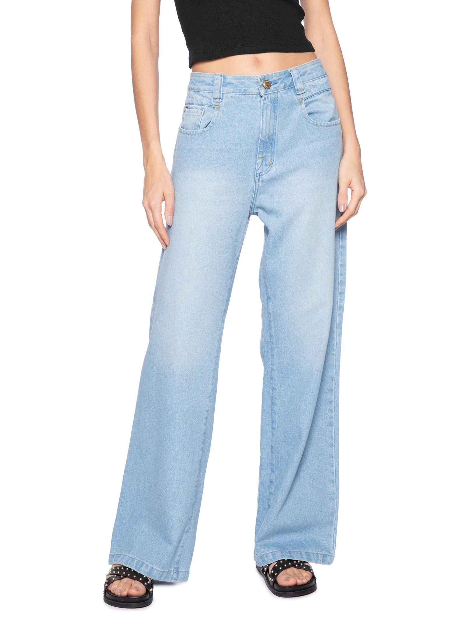 Calça Feminina Jeans Cintura Média Gancho Baixo Azul Farm