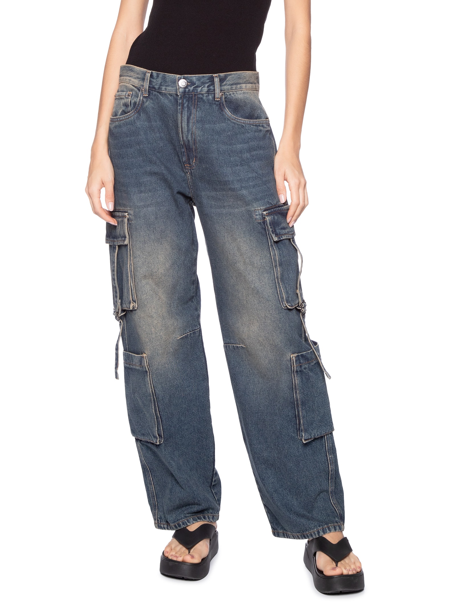 Calça Feminina Jeans Com Bolso Cargo Azul Animale Jeans