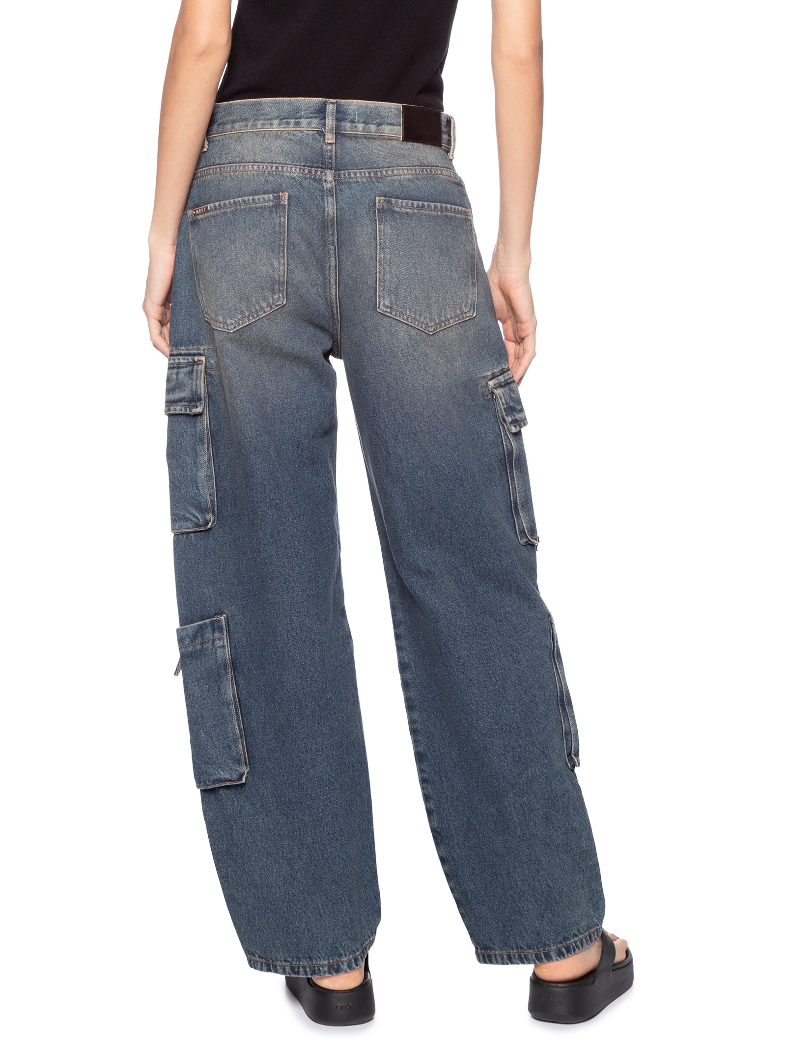 Calça Feminina Jeans Com Bolso Cargo Azul Animale Jeans