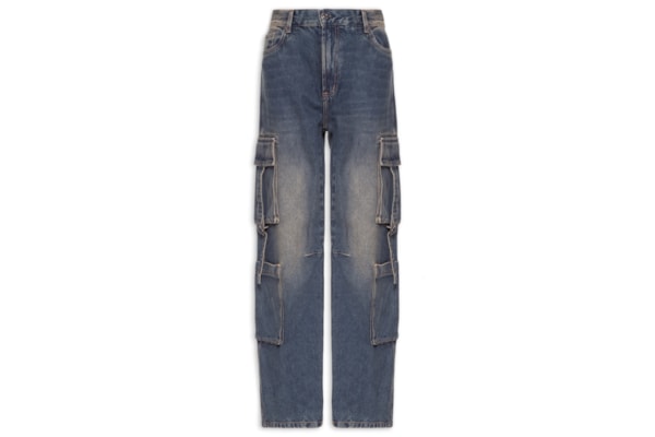 Calça Feminina Jeans Com Bolso Cargo - Azul