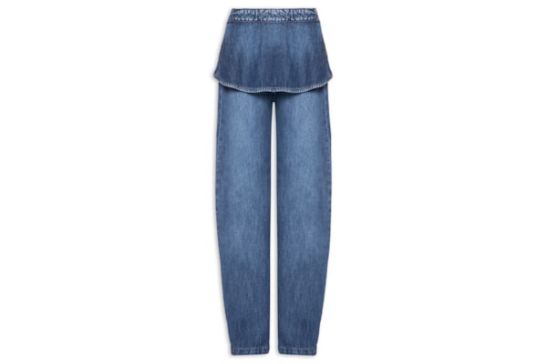 Calça Feminina Jeans Com Sobreposição - Azul