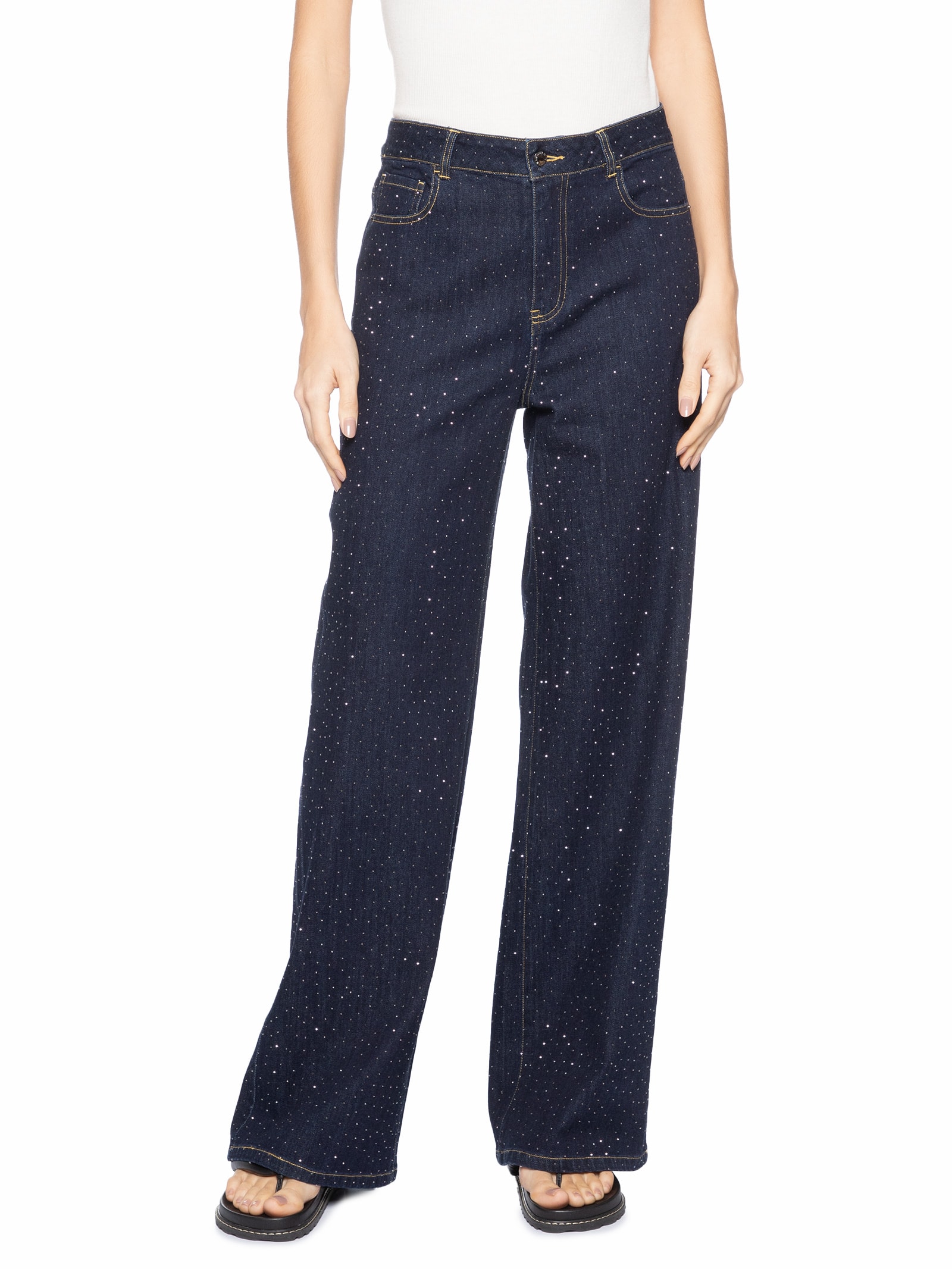 Calça Feminina Jeans com Strass Azul Animale Jeans