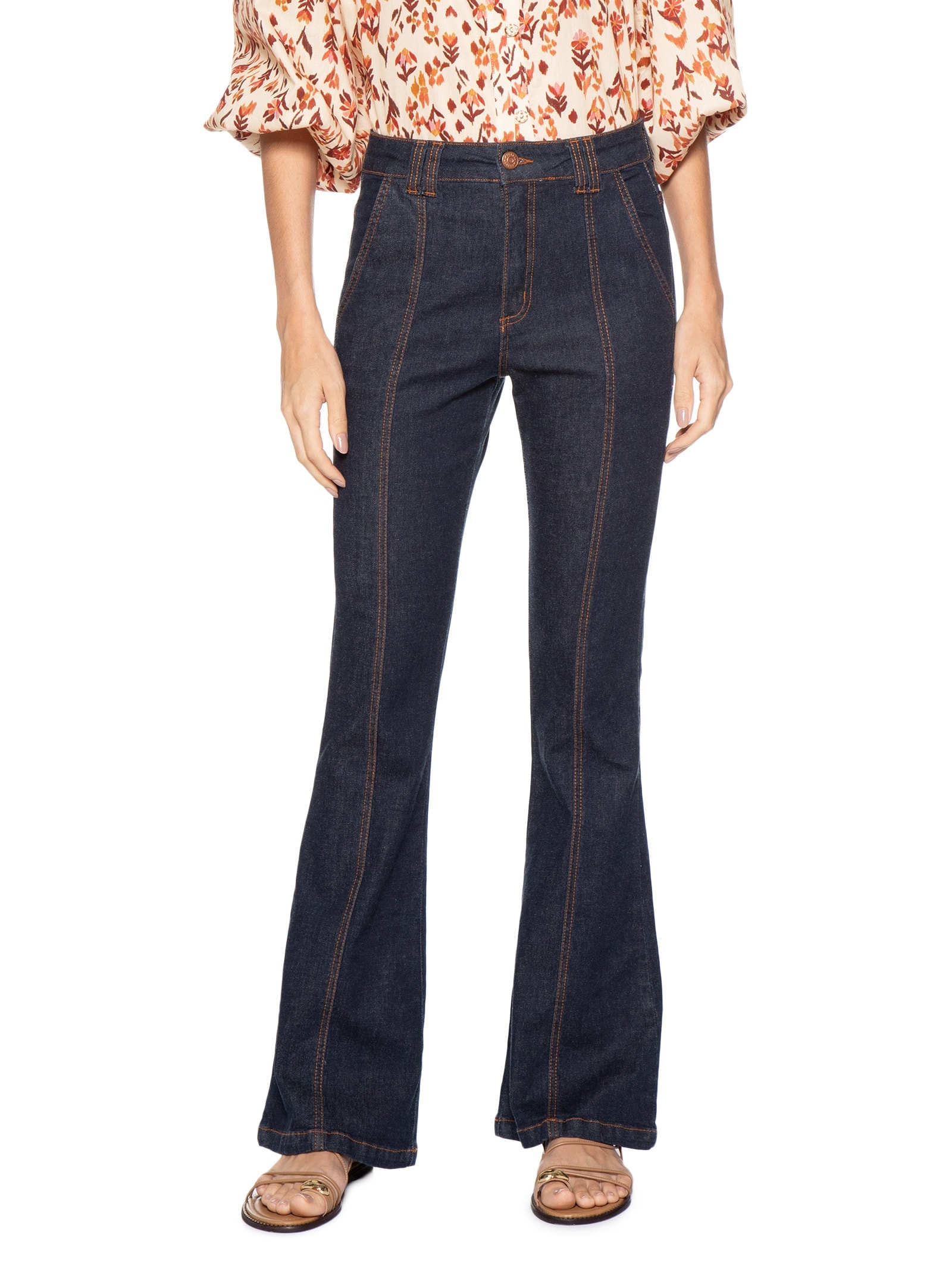 Calça Feminina Jeans Confort Detalhe Pesponto Azul Dress To