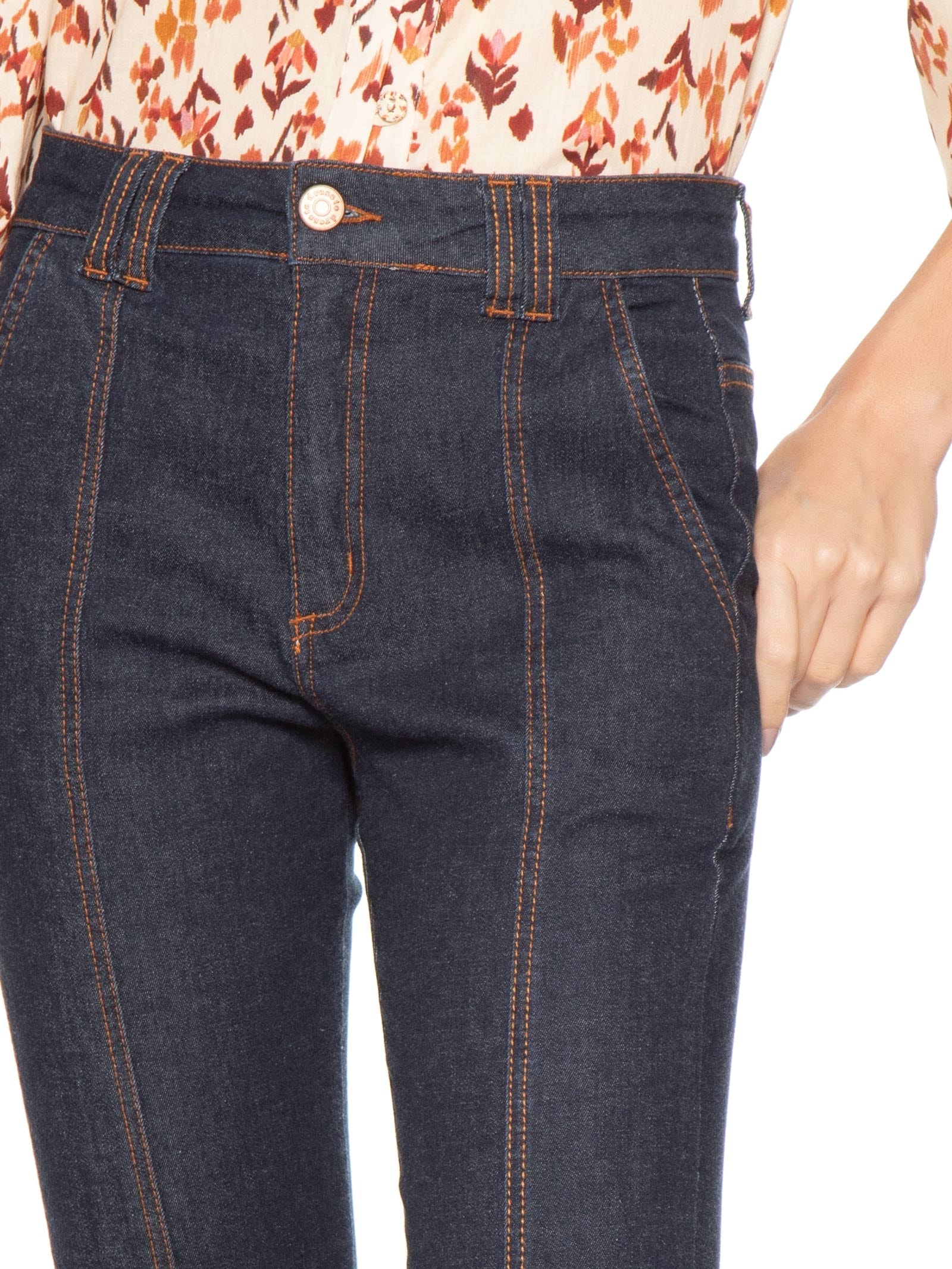 Calça Feminina Jeans Confort Detalhe Pesponto Azul Dress To