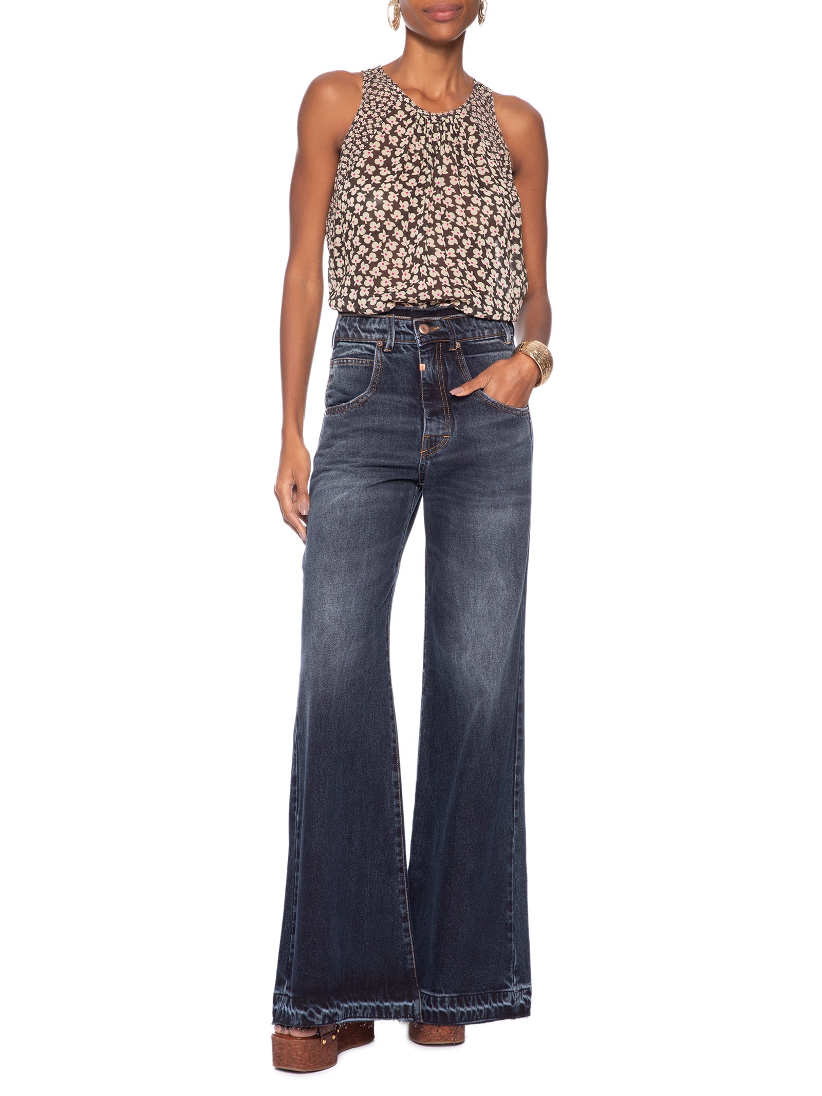 Calça Feminina Jeans Cós Desfiado Flare – Azul Animale
