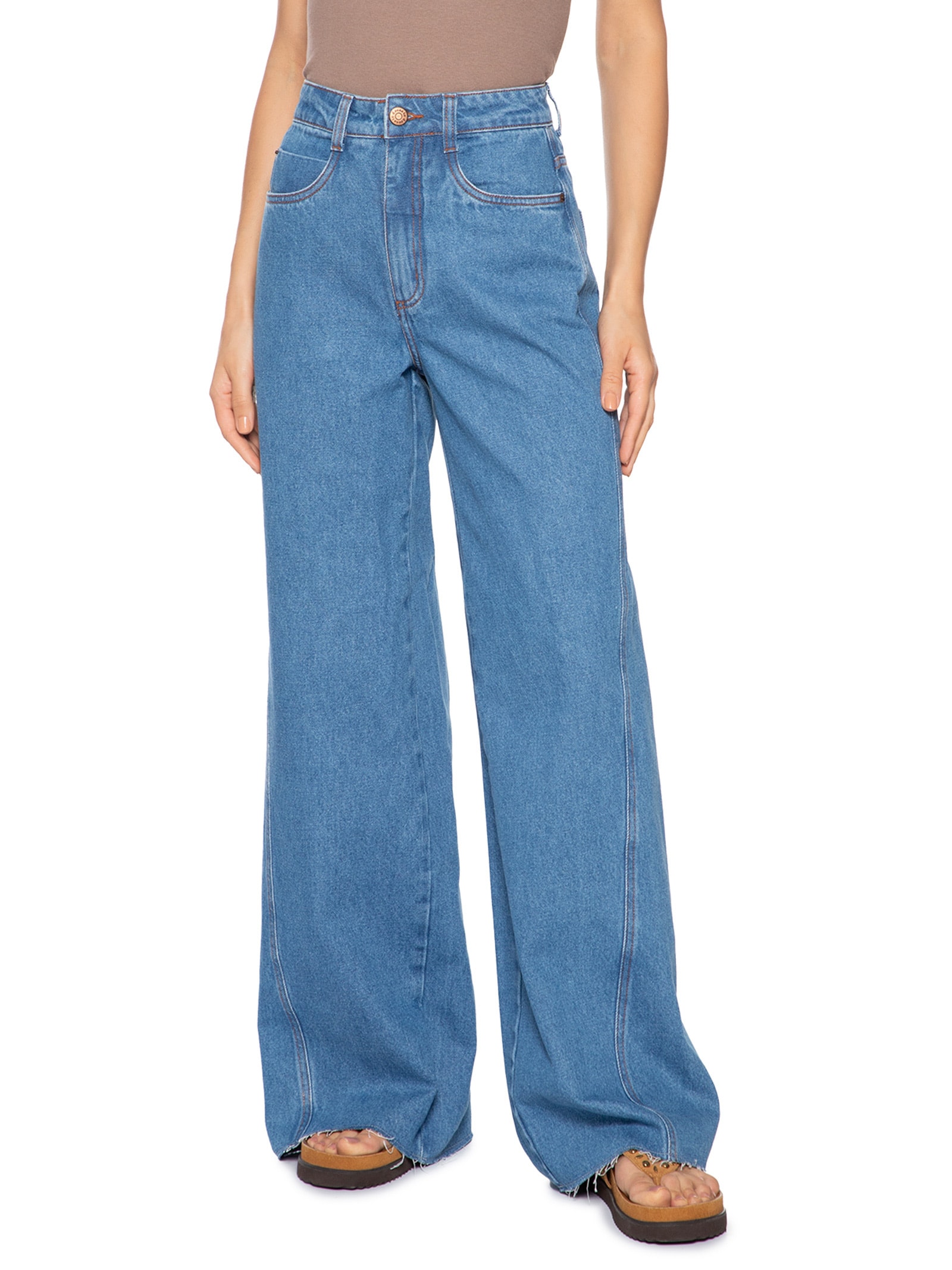 Calça Feminina Jeans Costura Deslocada Azul Dress To