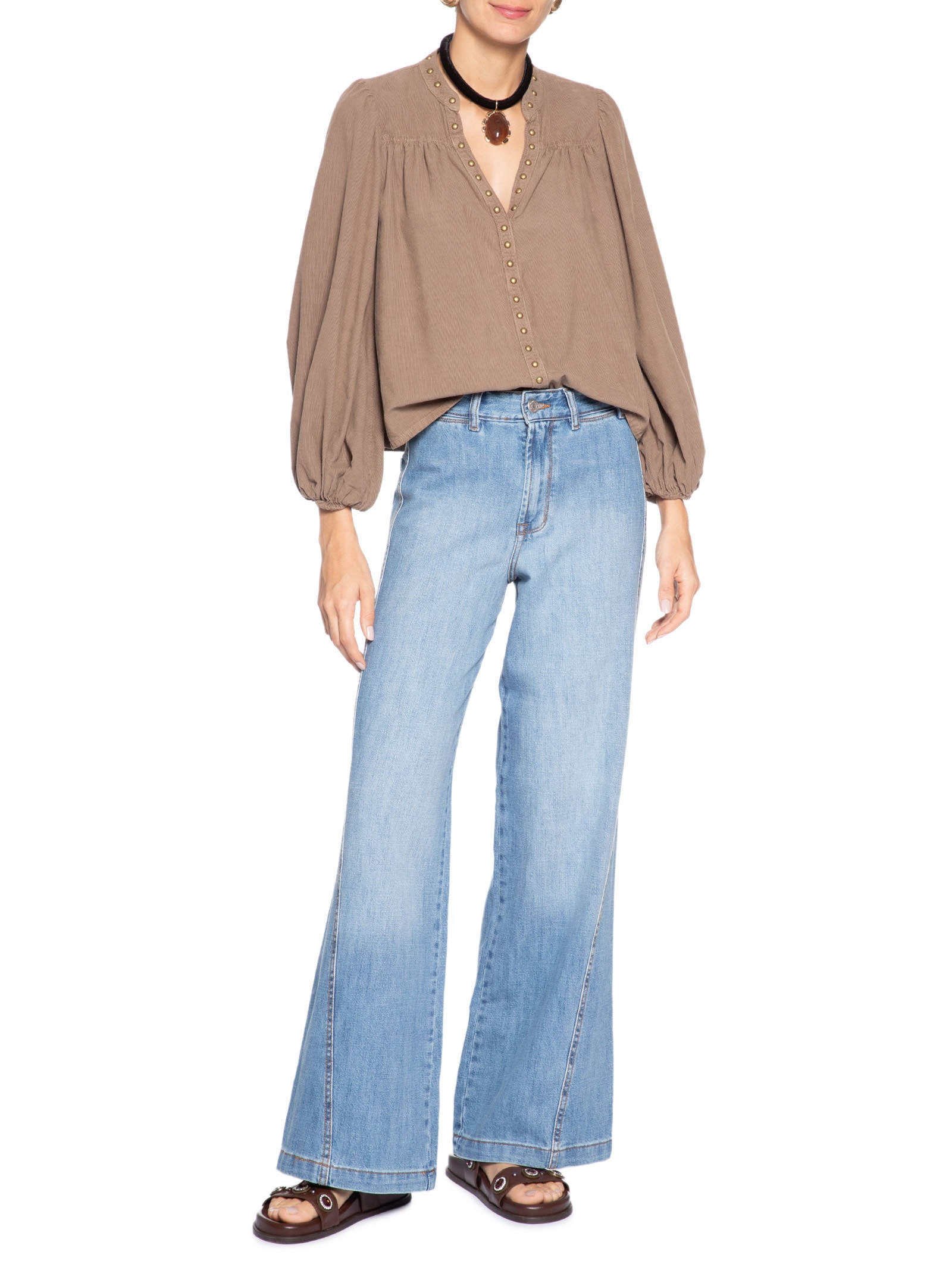 Calça Feminina Jeans Costura Deslocada Azul Maria Filó