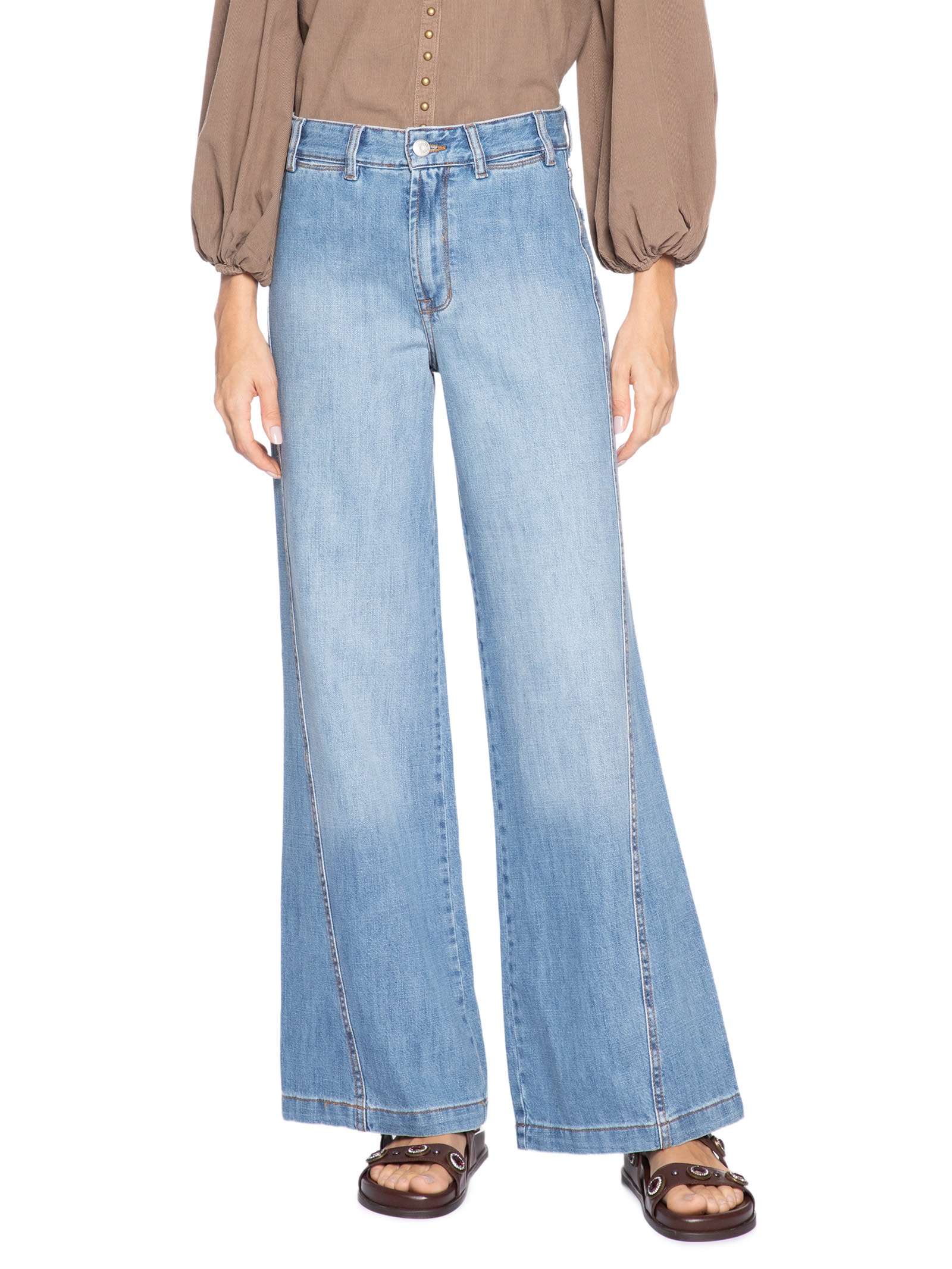 Calça Feminina Jeans Costura Deslocada Azul Maria Filó