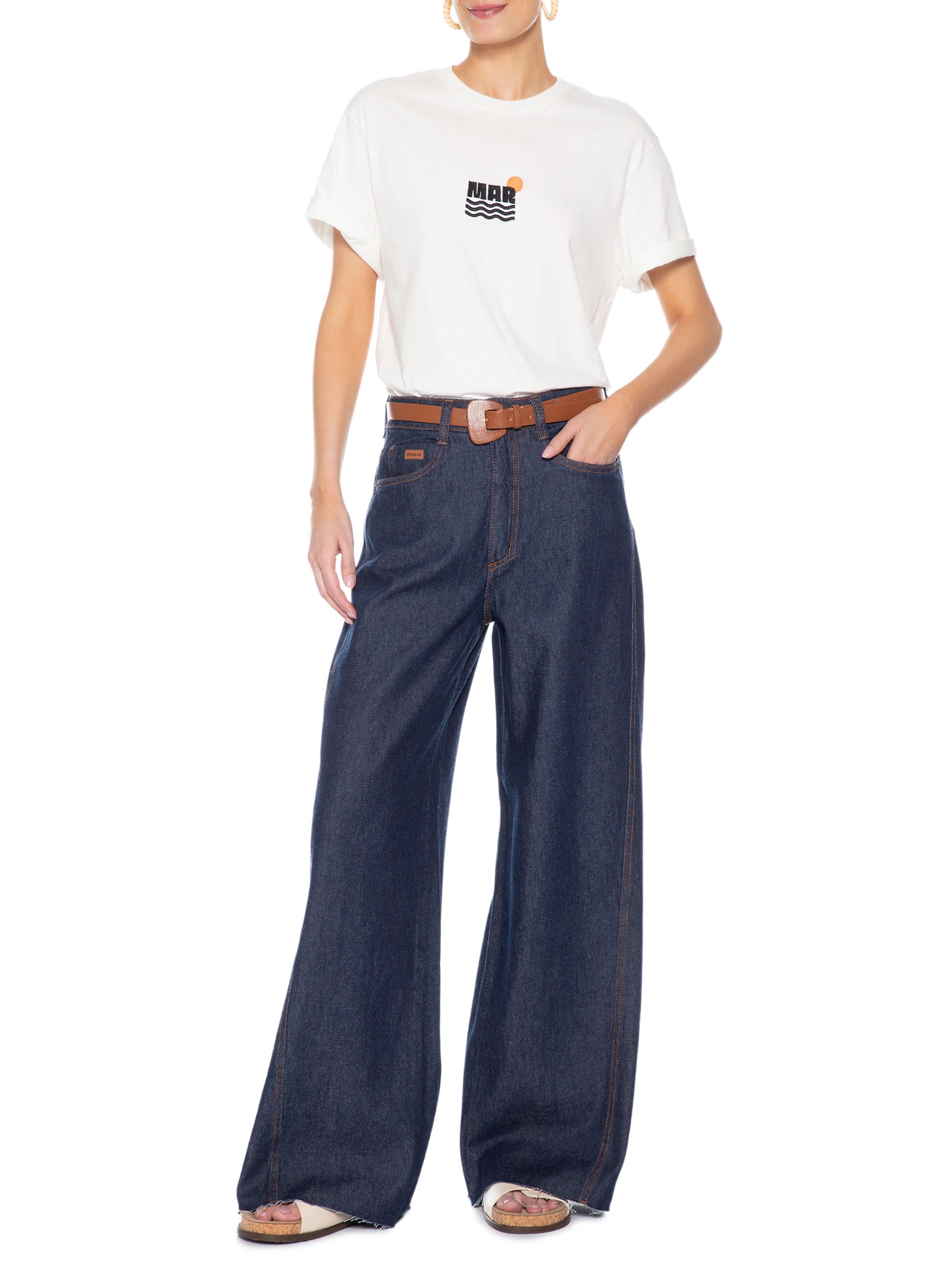 Calça Feminina Jeans Costura Deslocada Azul Dress To