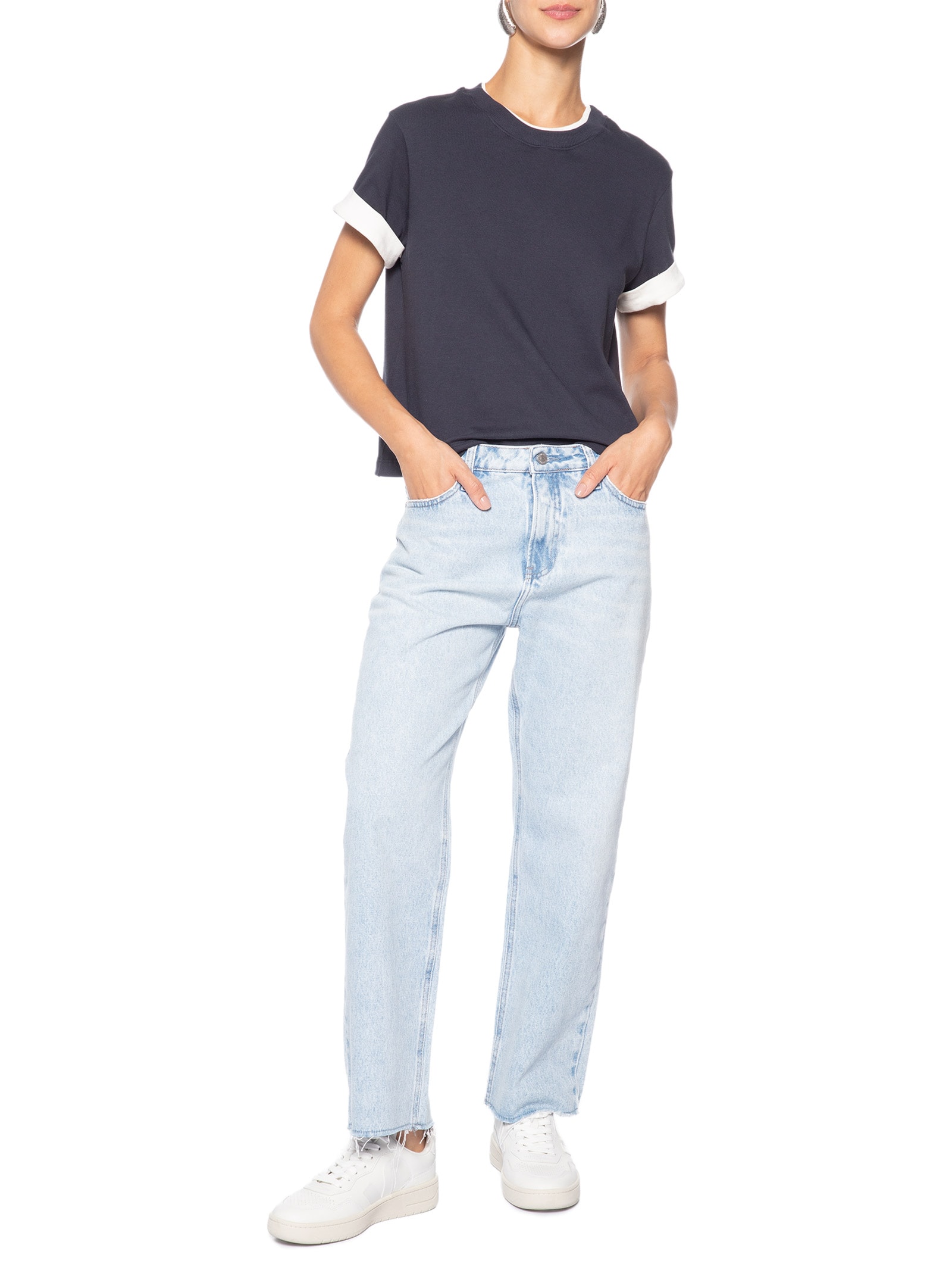 Calça Feminina Jeans Cropped Straight B. A Fio Azul Calvin Klein Jeans