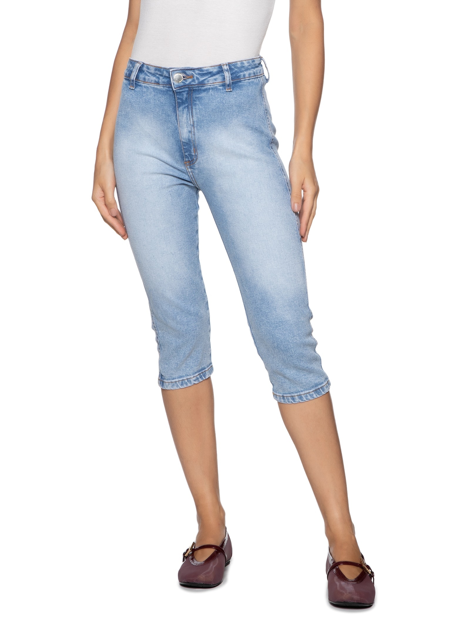 Calça Feminina Jeans Cropped Super Hight Azul My Favorite Things