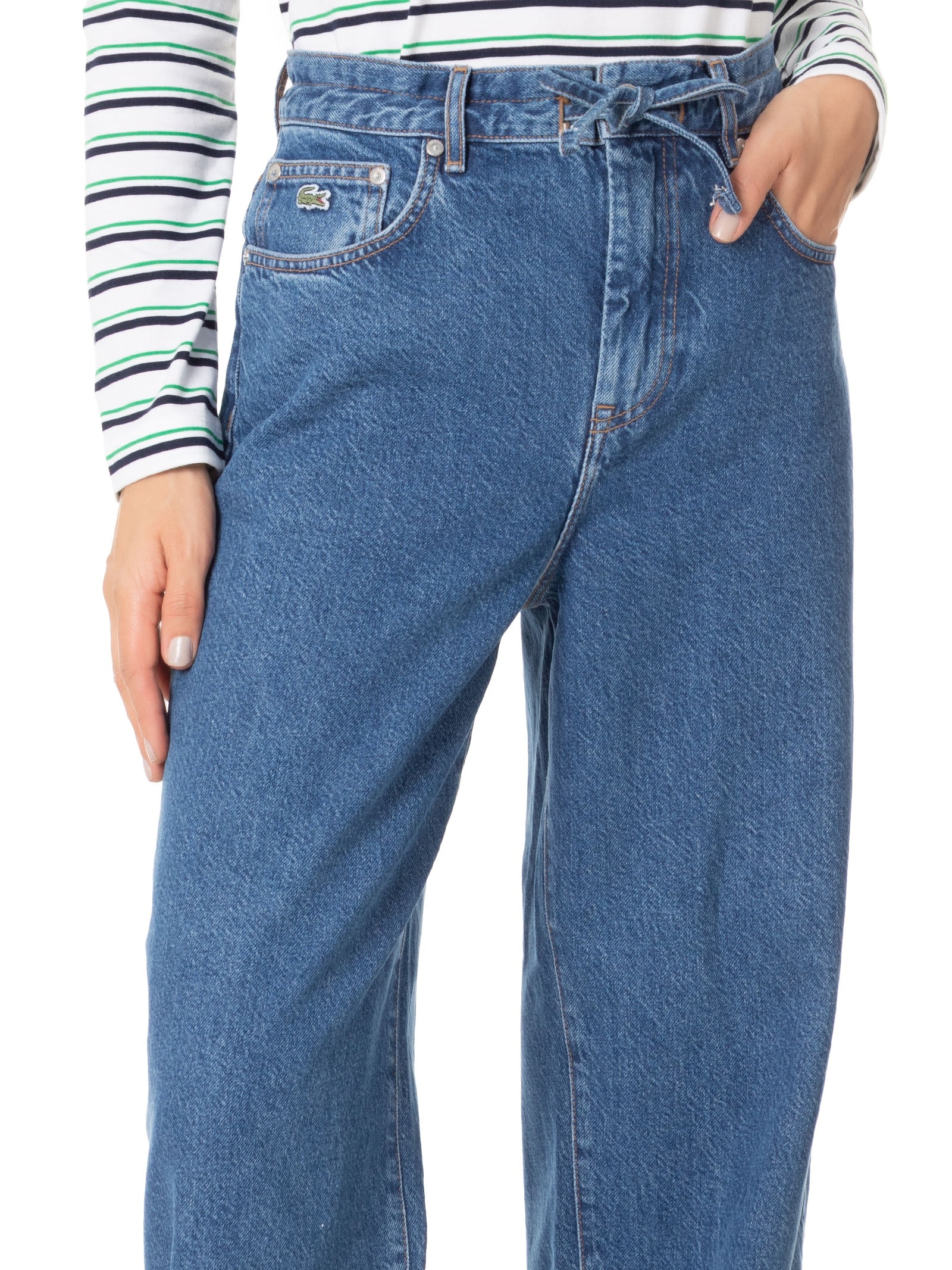 Lacoste Calça Feminina Jeans Denim De Ajuste Folgado Azul