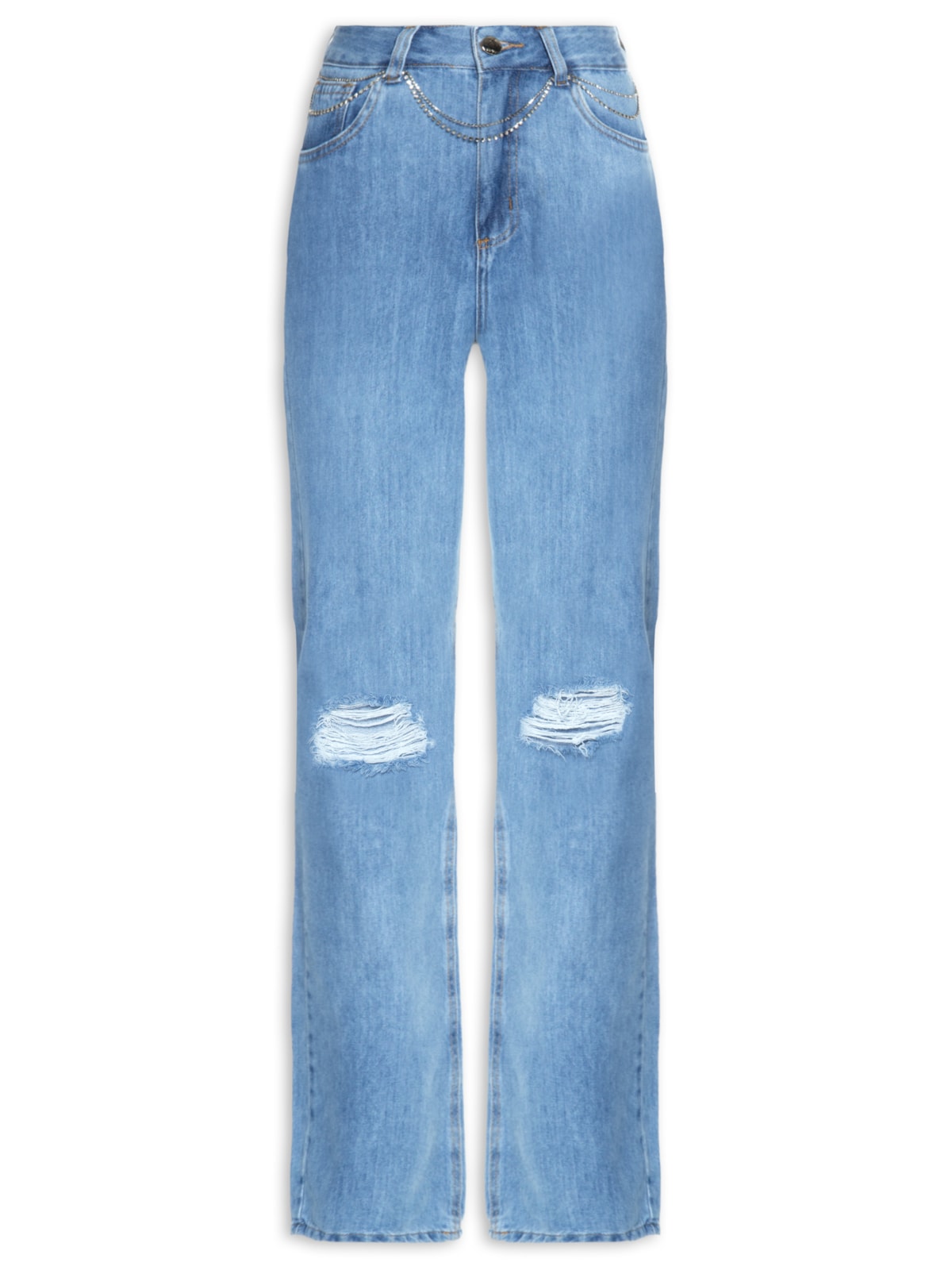 Vista 2 Calça Feminina Jeans Destroyed Reta AZUL AZUL