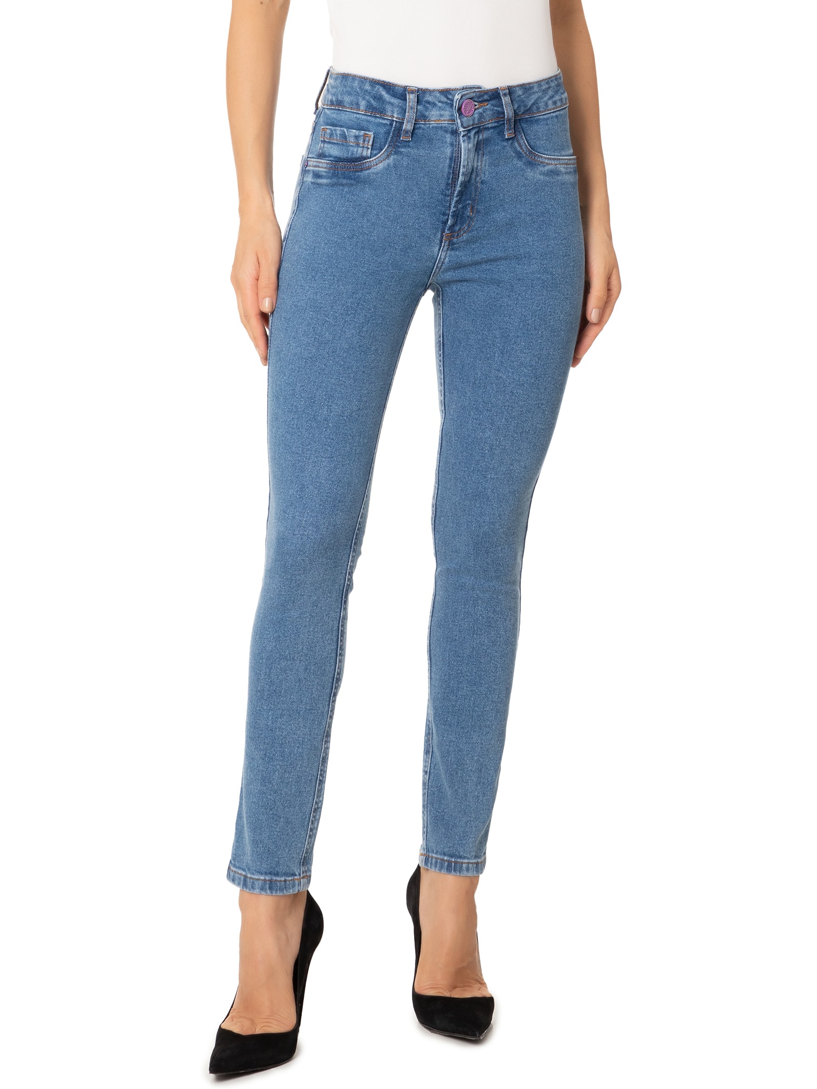 Calça Feminina Jeans Diana Skinny Ankle High Azul Lança Perfume