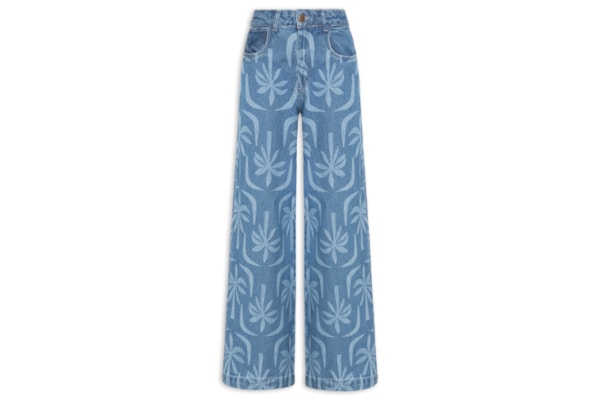 Calça Feminina Jeans Estampa Laser Coqueiro - Azul