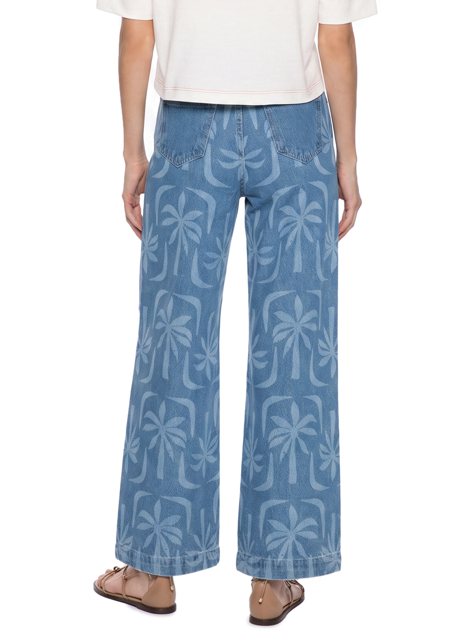 Calça Feminina Jeans Estampa Laser Coqueiro Azul Cacay