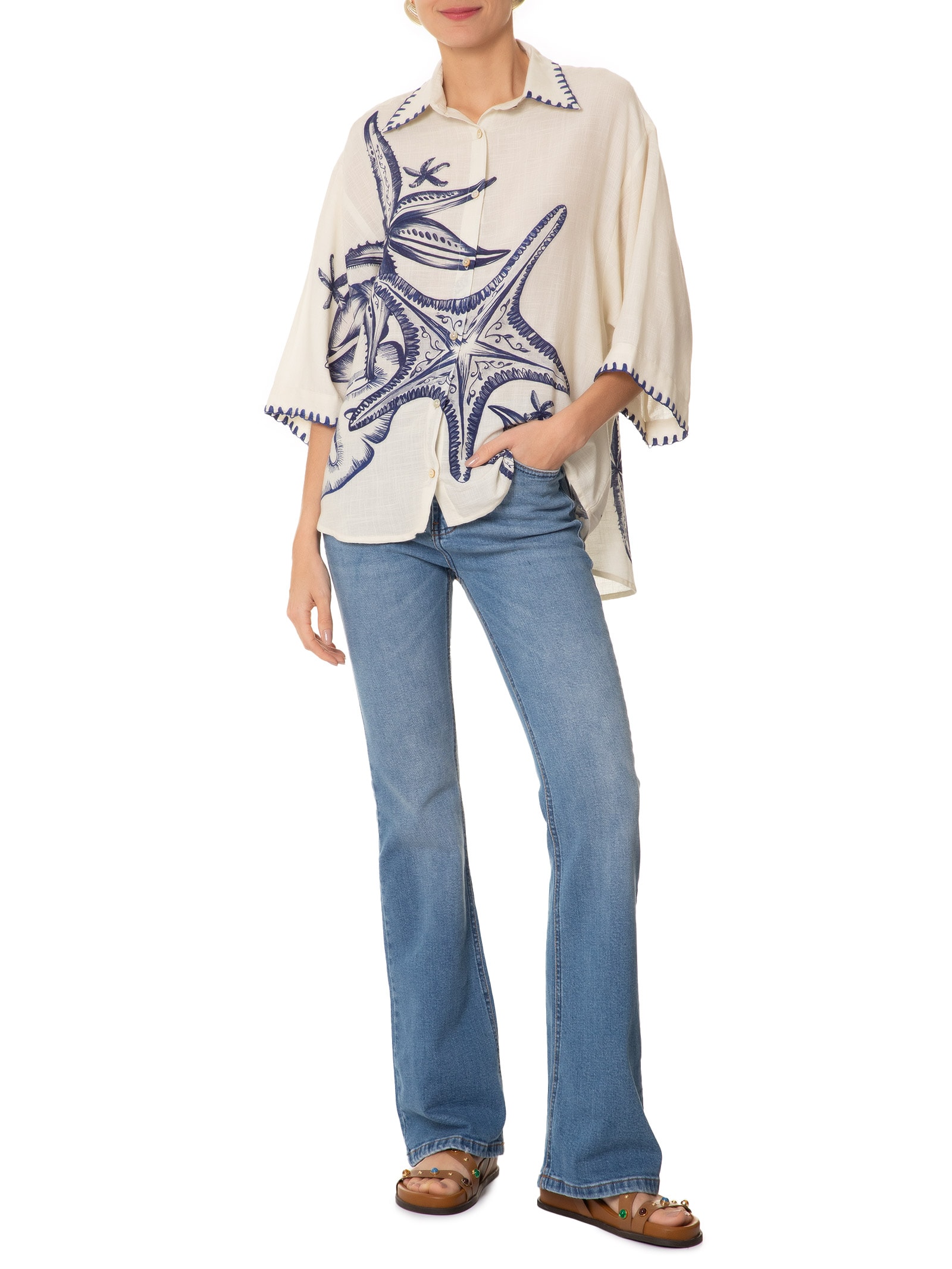 Calça Feminina Jeans Flare Cintura Alta Azul Farm