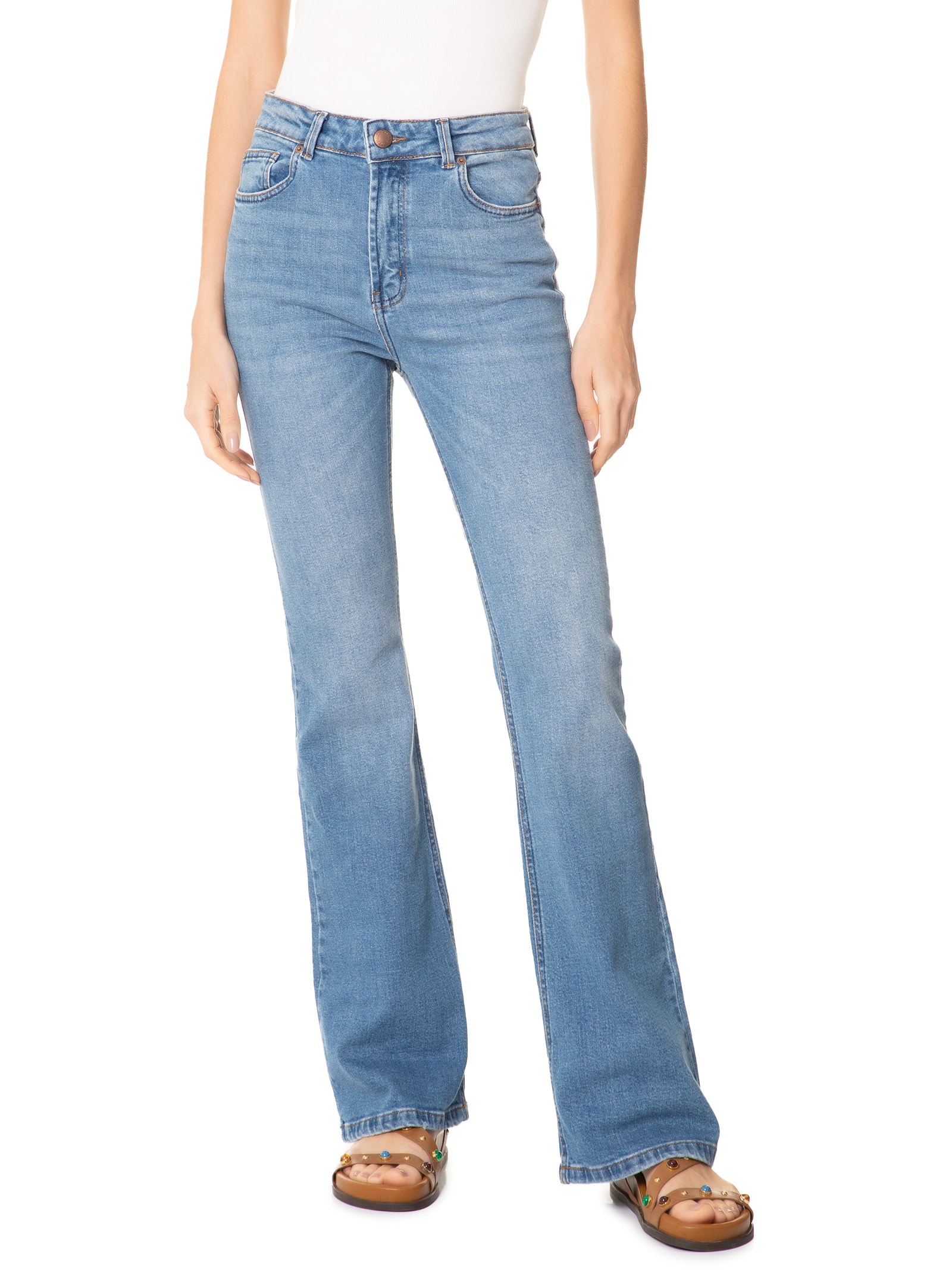 Calça Feminina Jeans Flare Cintura Alta Azul Farm