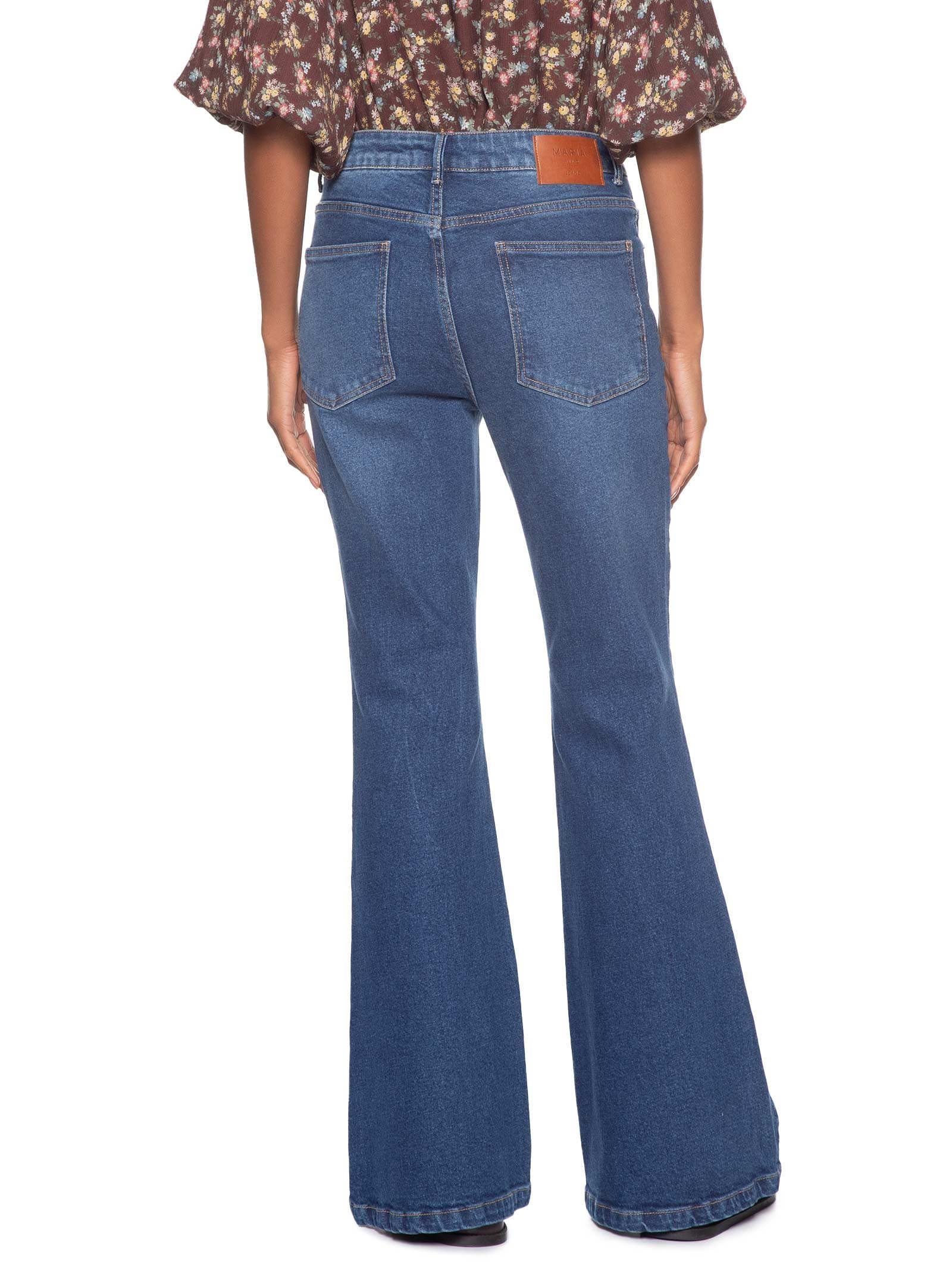 Calça Feminina Jeans Flare Cintura Alta Used Azul Maria Filó