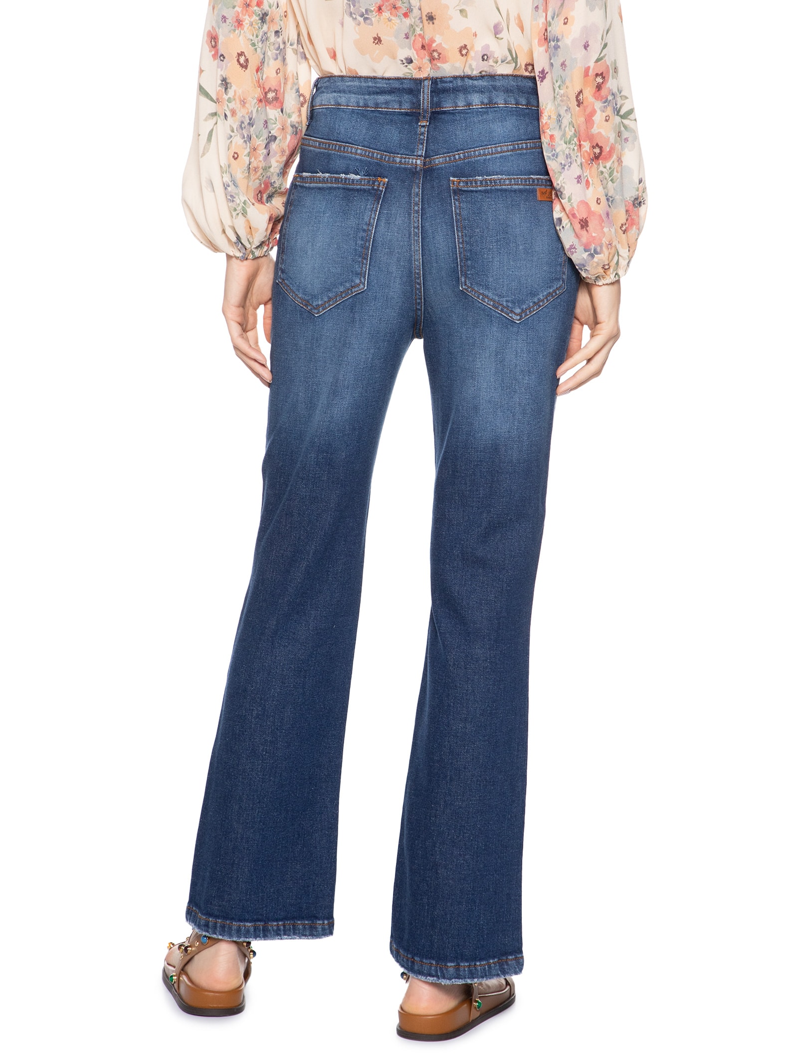 Calça Feminina Jeans Flare Desgaste Azul Maria Filó